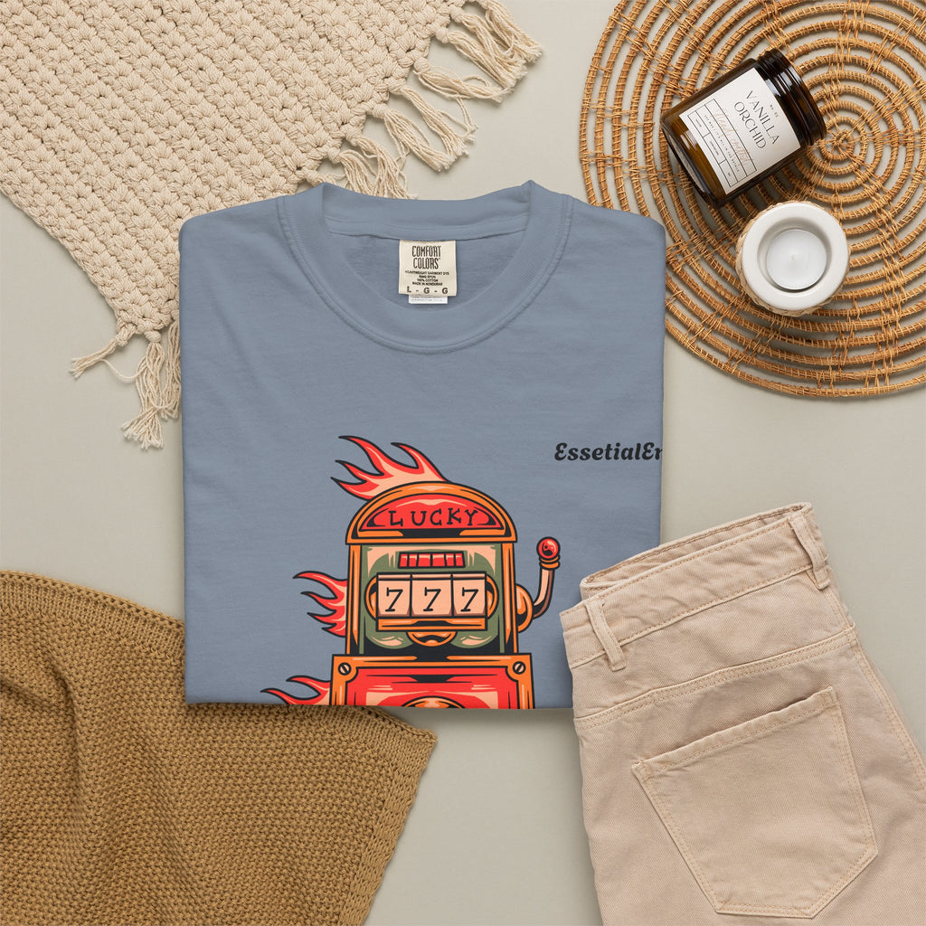 Lucky Game 777 T-Shirt | Retro Slot Machine Graphic | Essential Entry||Unisex Garment-Dyed T-shirt