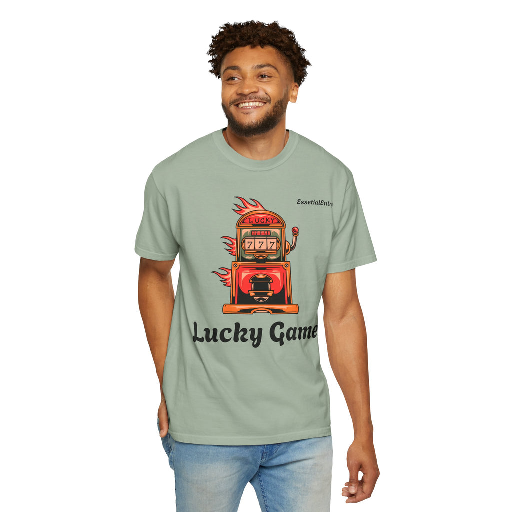 Lucky Game 777 T-Shirt | Retro Slot Machine Graphic | Essential Entry||Unisex Garment-Dyed T-shirt