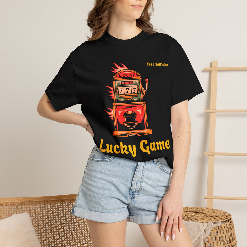 Lucky Game 777 T-Shirt | Retro Slot Machine Graphic | Essential Entry||Unisex Garment-Dyed T-shirt