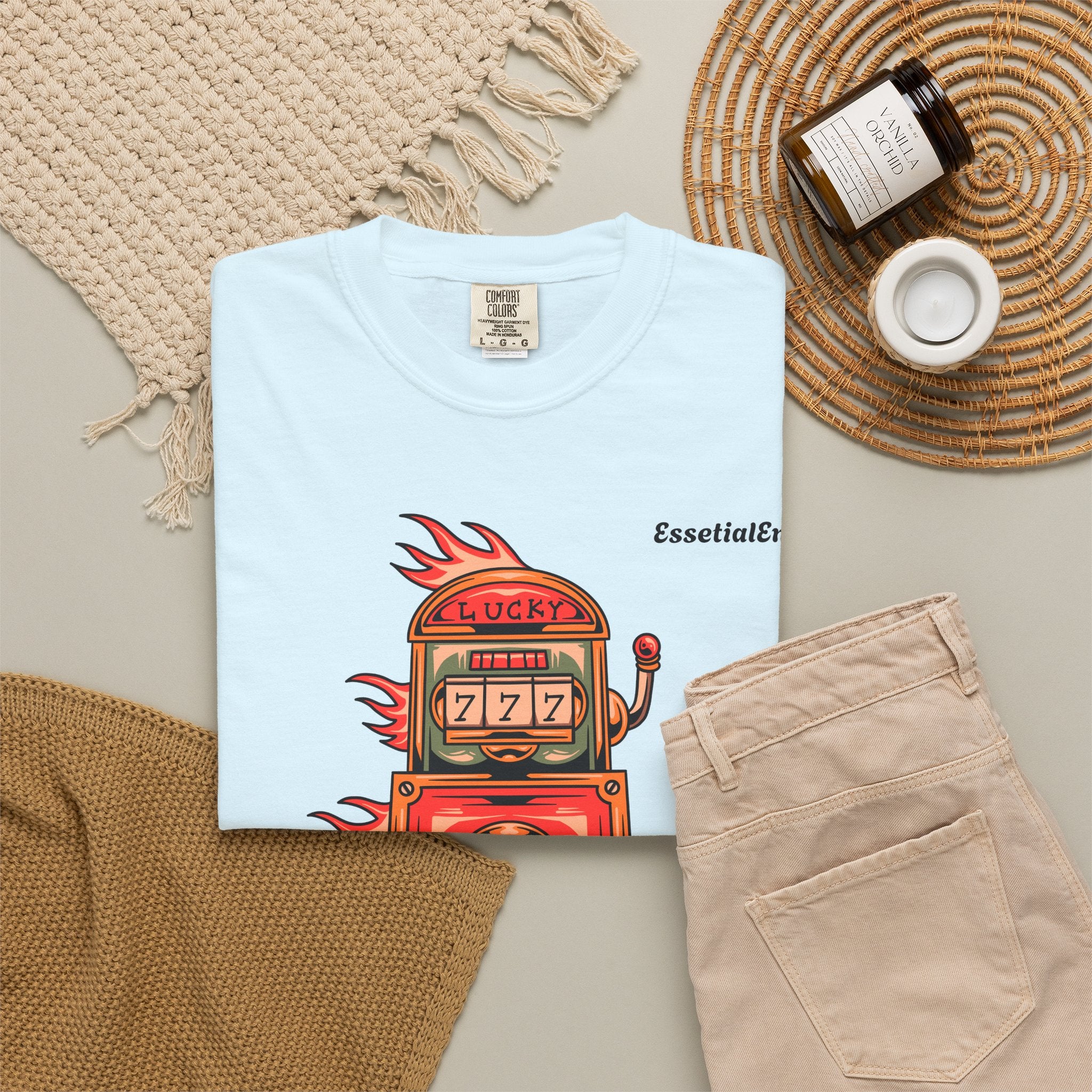 Lucky Game 777 T-Shirt | Retro Slot Machine Graphic | Essential Entry||Unisex Garment-Dyed T-shirt