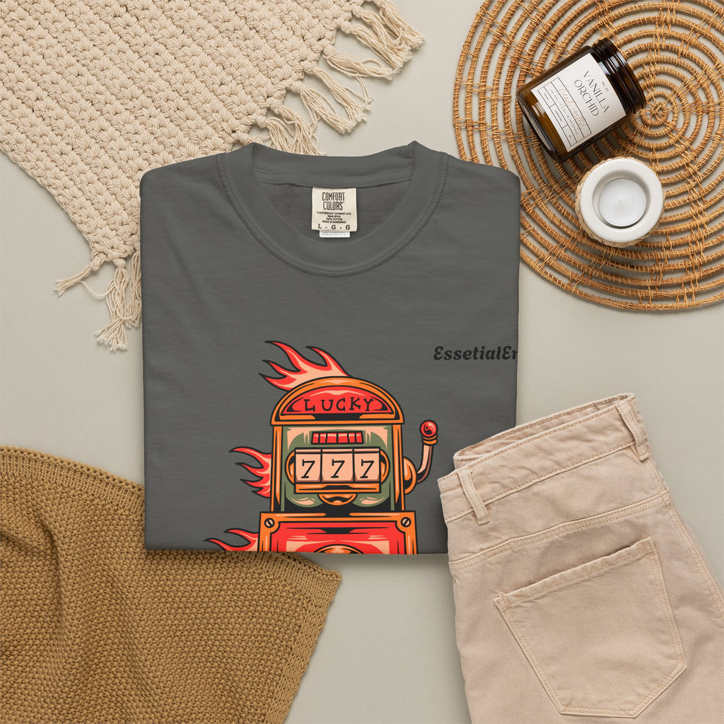 Lucky Game 777 T-Shirt | Retro Slot Machine Graphic | Essential Entry||Unisex Garment-Dyed T-shirt