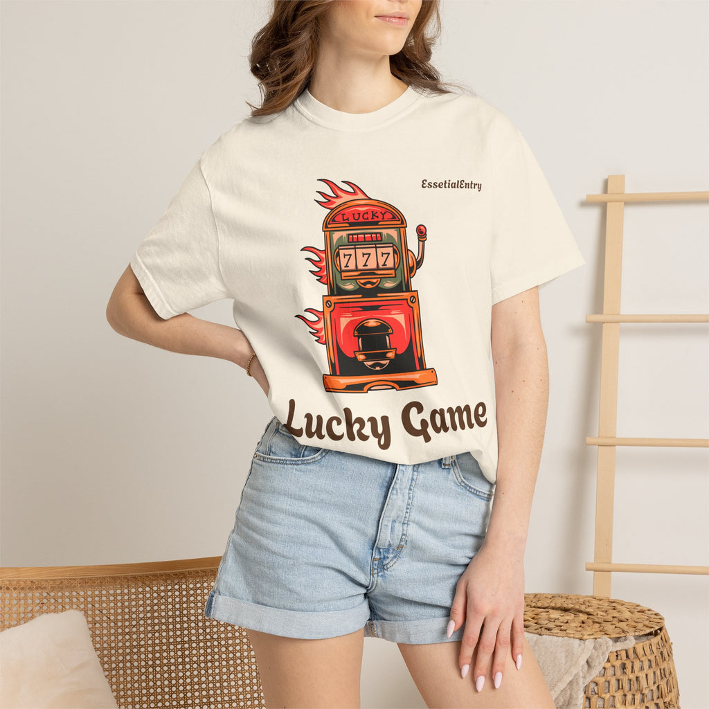 Lucky Game 777 T-Shirt | Retro Slot Machine Graphic | Essential Entry||Unisex Garment-Dyed T-shirt