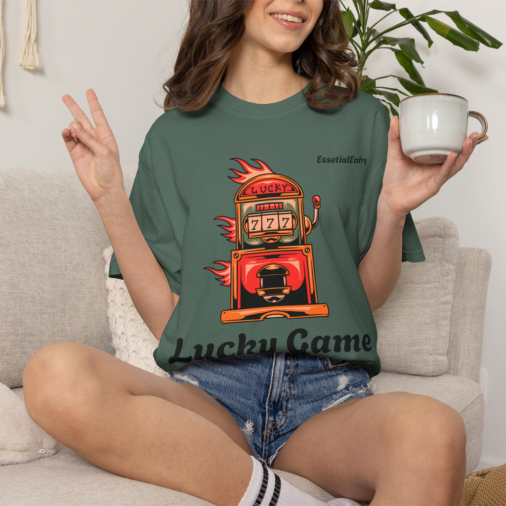 Lucky Game 777 T-Shirt | Retro Slot Machine Graphic | Essential Entry||Unisex Garment-Dyed T-shirt