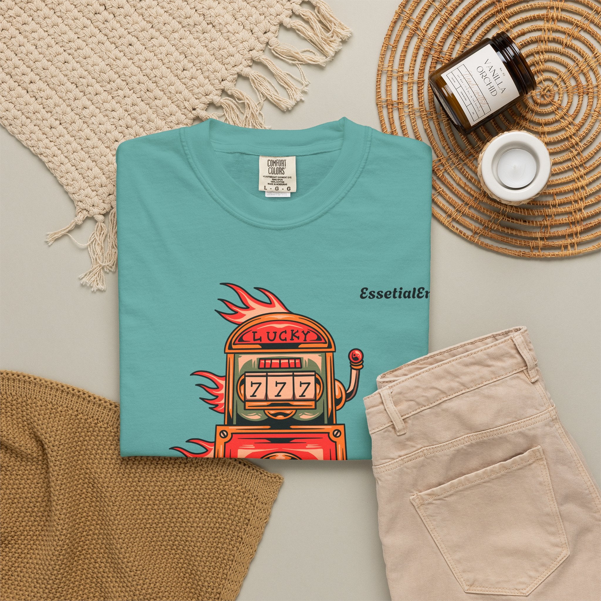 Lucky Game 777 T-Shirt | Retro Slot Machine Graphic | Essential Entry||Unisex Garment-Dyed T-shirt