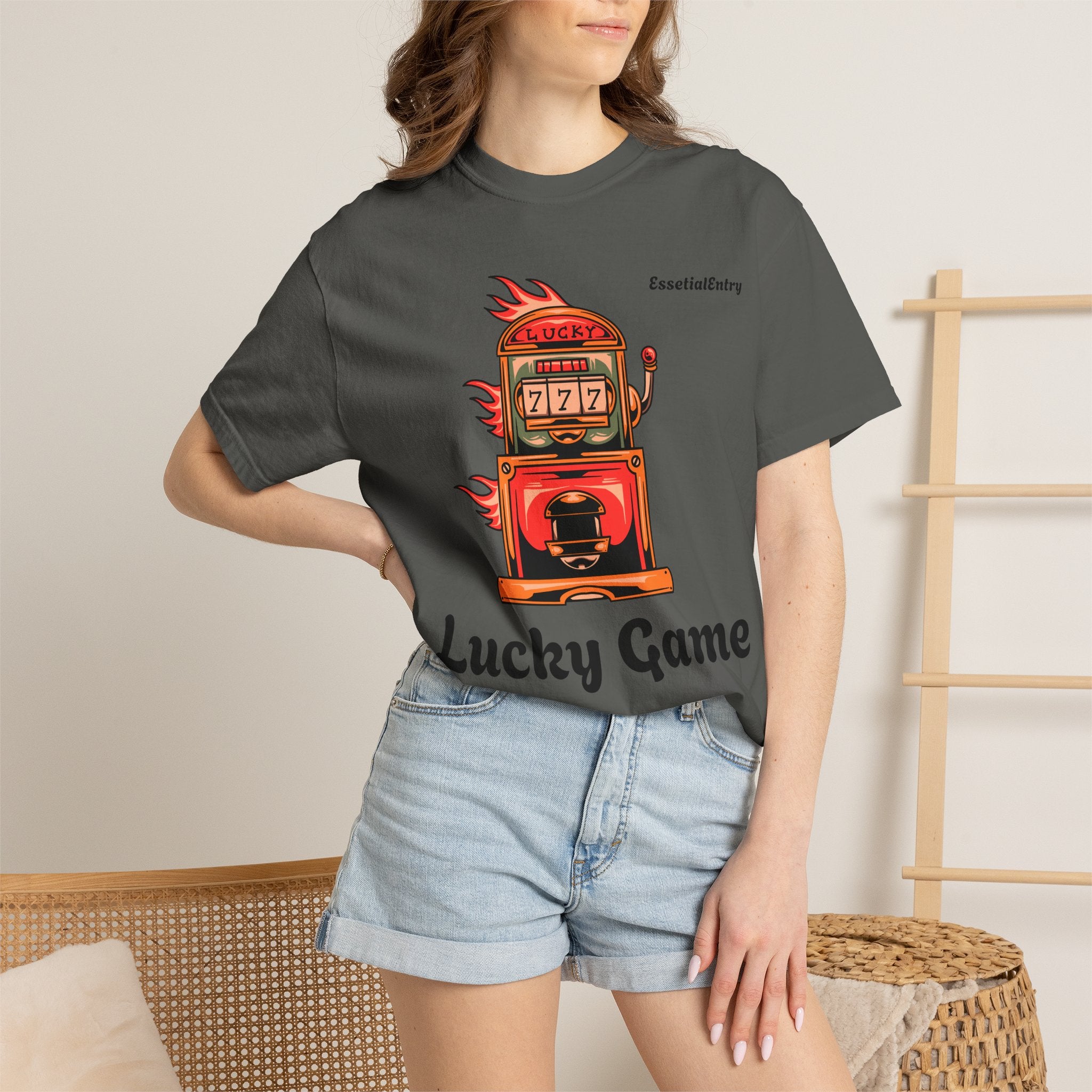 Lucky Game 777 T-Shirt | Retro Slot Machine Graphic | Essential Entry||Unisex Garment-Dyed T-shirt
