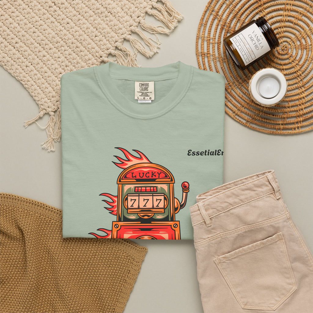 Lucky Game 777 T-Shirt | Retro Slot Machine Graphic | Essential Entry||Unisex Garment-Dyed T-shirt