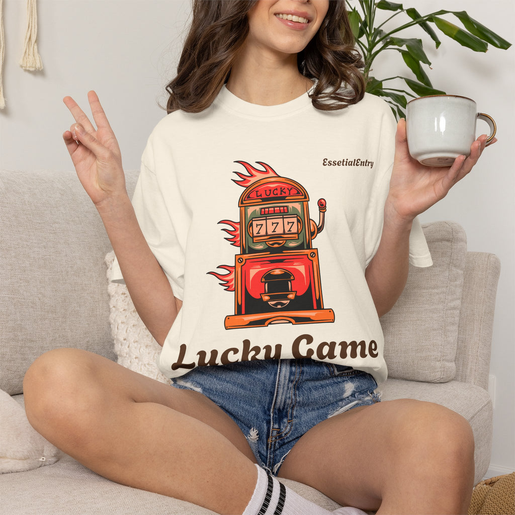 Lucky Game 777 T-Shirt | Retro Slot Machine Graphic | Essential Entry||Unisex Garment-Dyed T-shirt