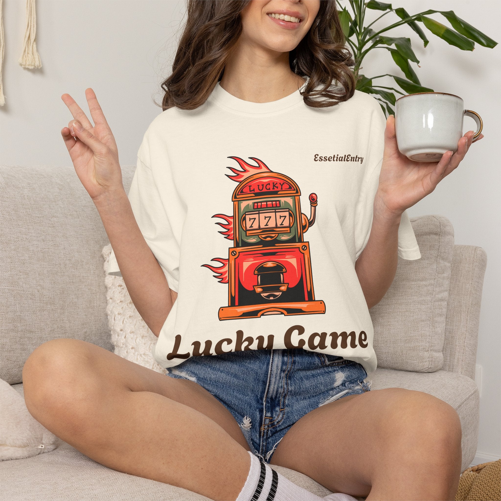 Lucky Game 777 T-Shirt | Retro Slot Machine Graphic | Essential Entry||Unisex Garment-Dyed T-shirt