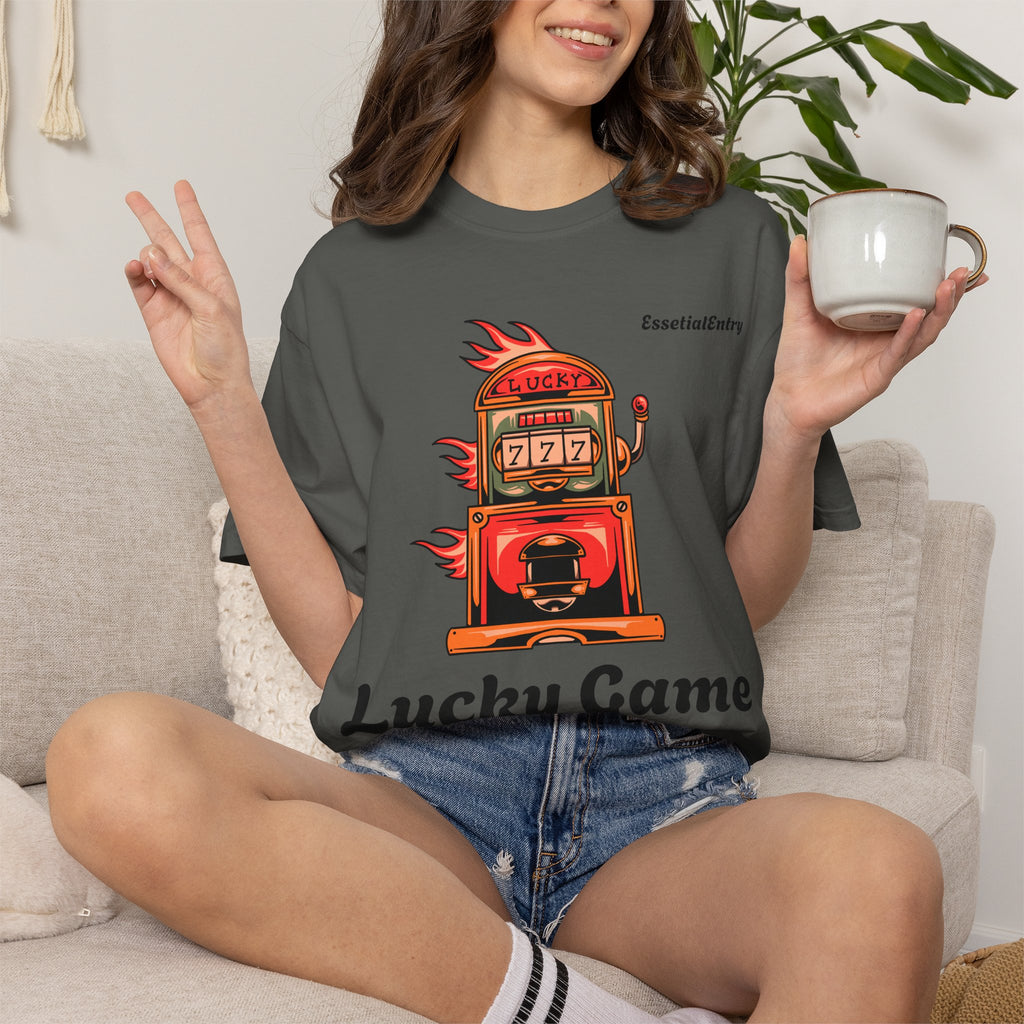 Lucky Game 777 T-Shirt | Retro Slot Machine Graphic | Essential Entry||Unisex Garment-Dyed T-shirt