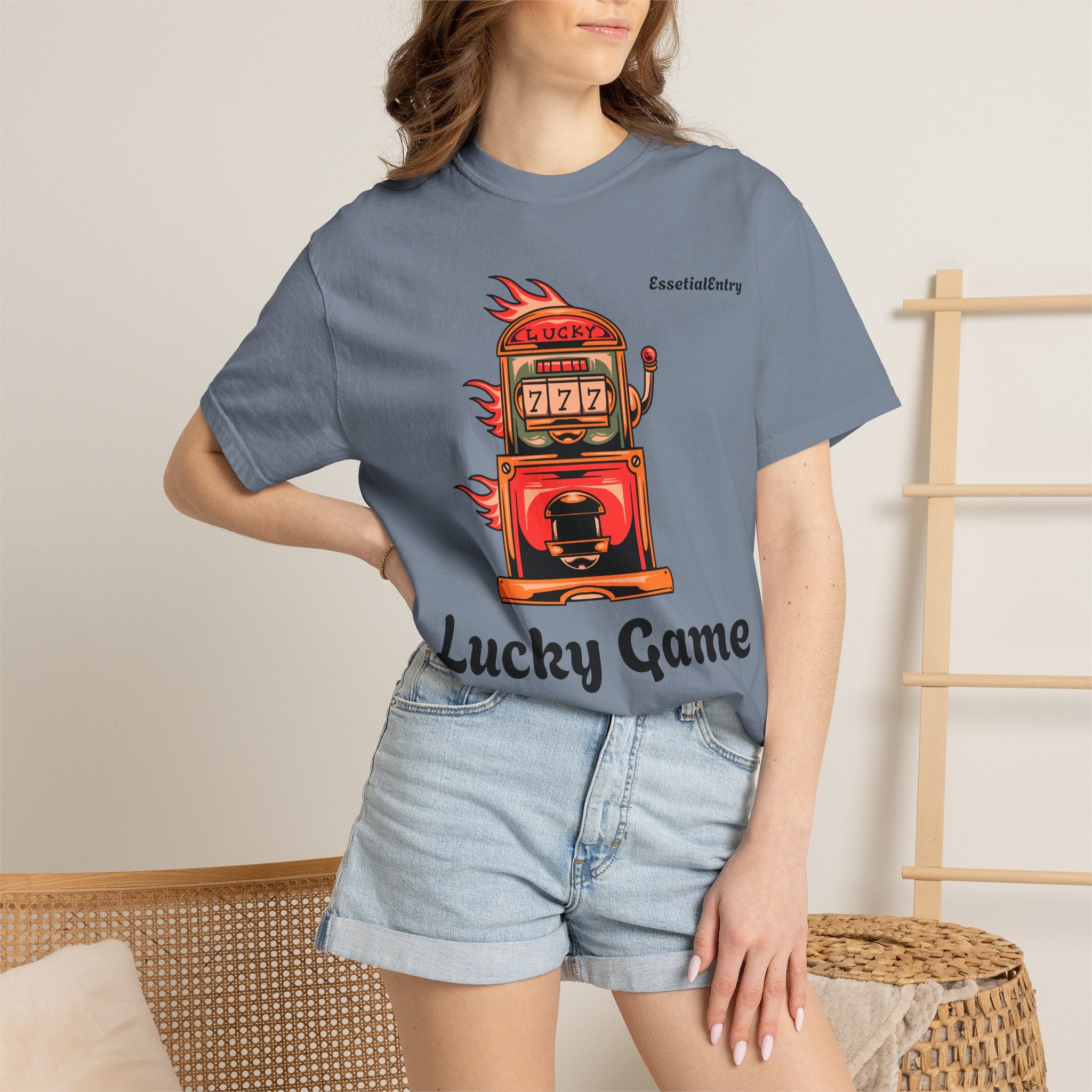 Lucky Game 777 T-Shirt | Retro Slot Machine Graphic | Essential Entry||Unisex Garment-Dyed T-shirt
