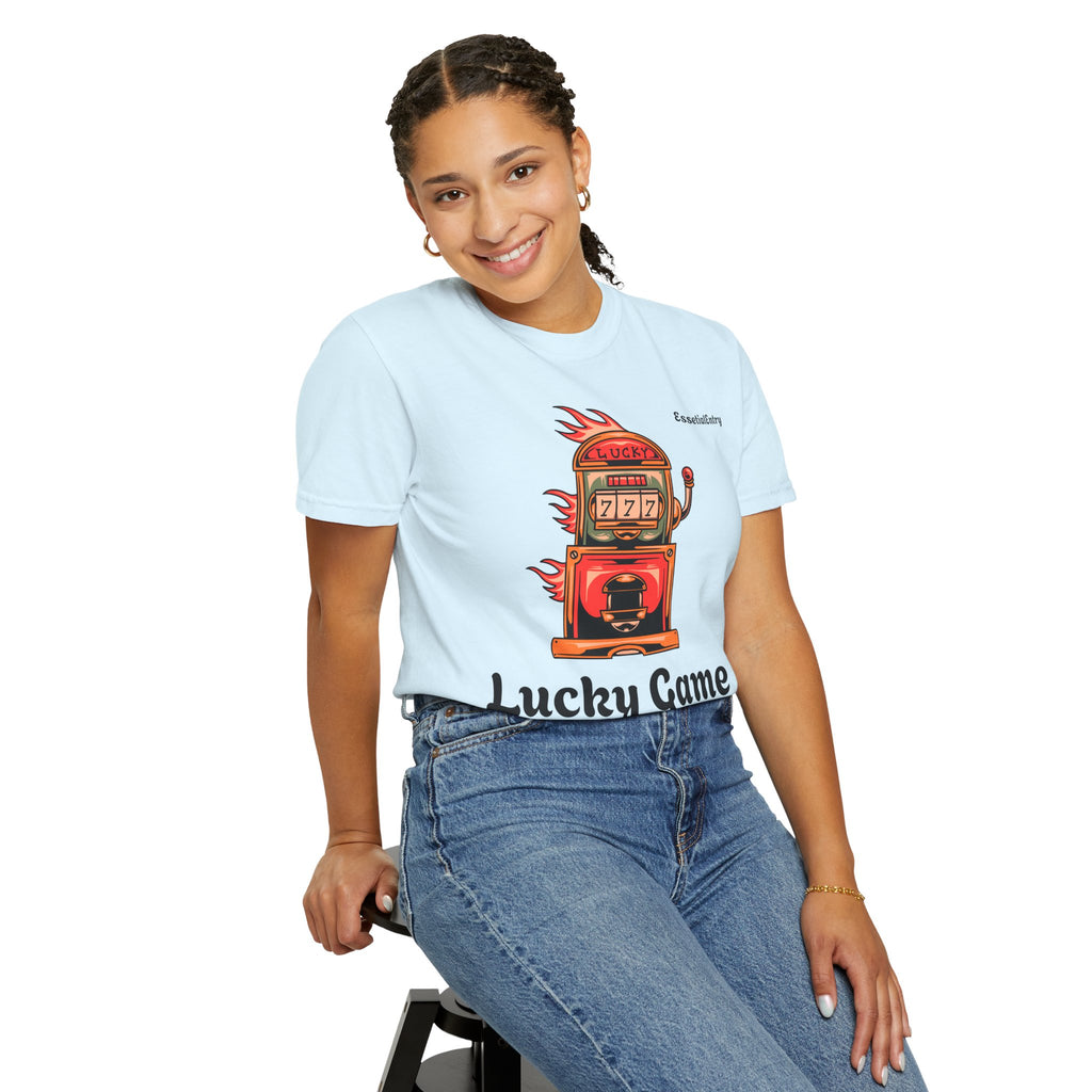 Lucky Game 777 T-Shirt | Retro Slot Machine Graphic | Essential Entry||Unisex Garment-Dyed T-shirt