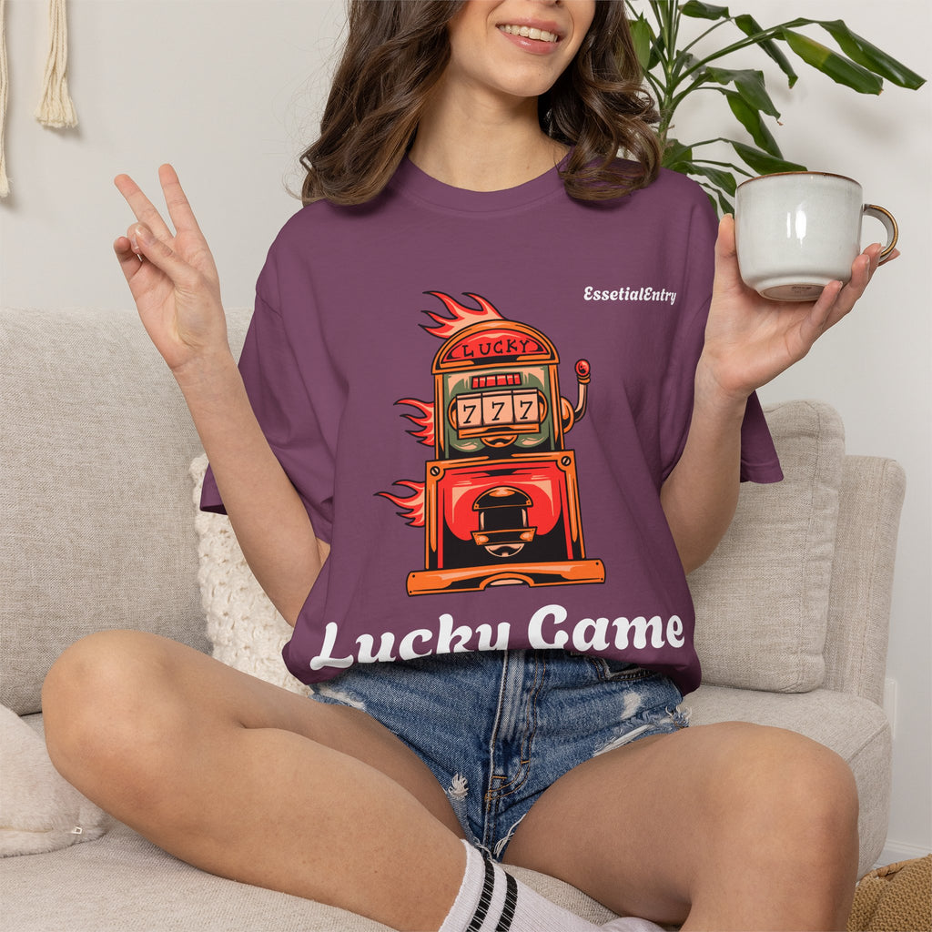 Lucky Game 777 T-Shirt | Retro Slot Machine Graphic | Essential Entry||Unisex Garment-Dyed T-shirt