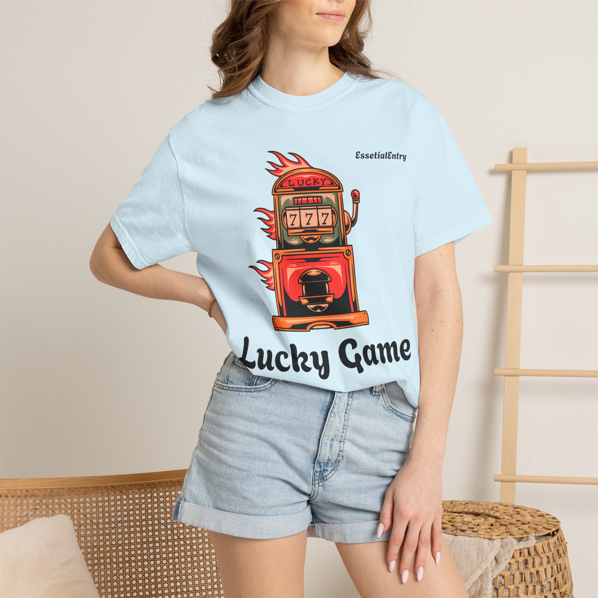 Lucky Game 777 T-Shirt | Retro Slot Machine Graphic | Essential Entry||Unisex Garment-Dyed T-shirt
