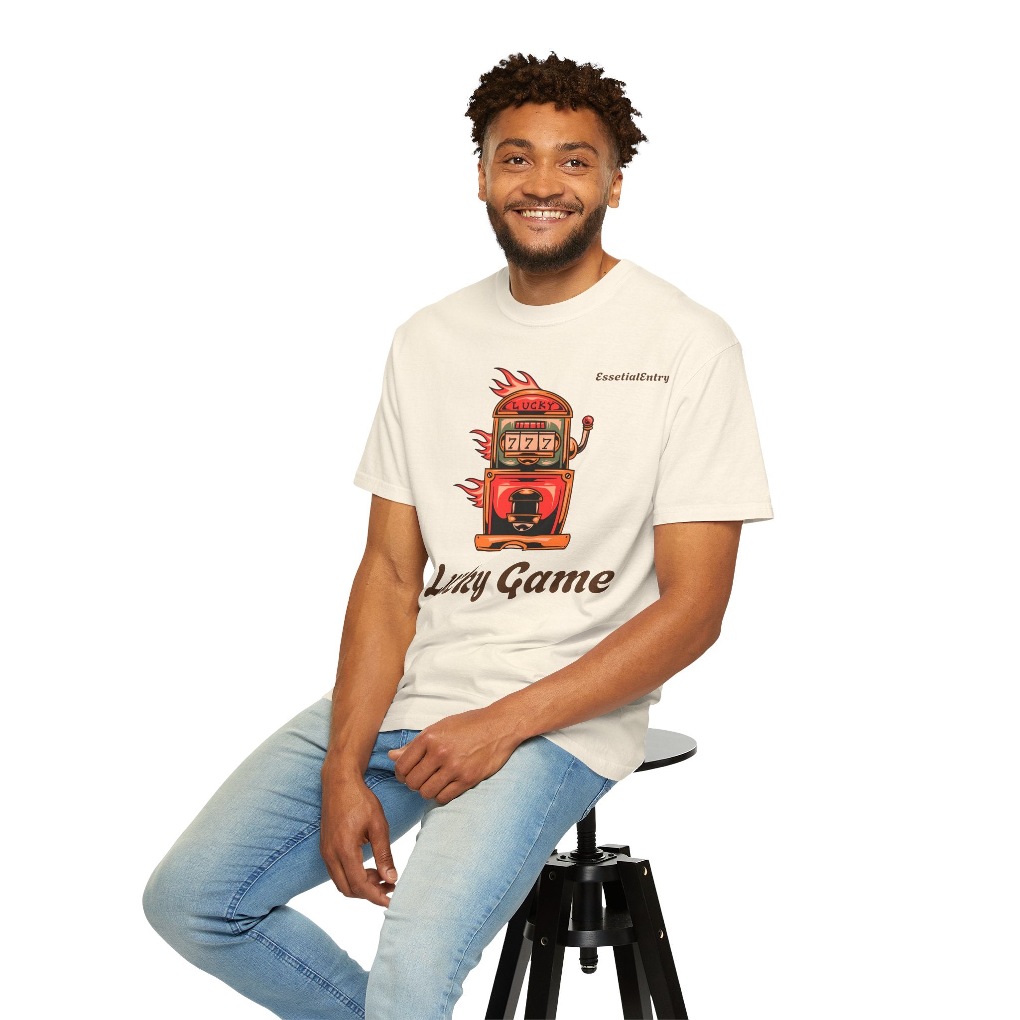 Lucky Game 777 T-Shirt | Retro Slot Machine Graphic | Essential Entry||Unisex Garment-Dyed T-shirt