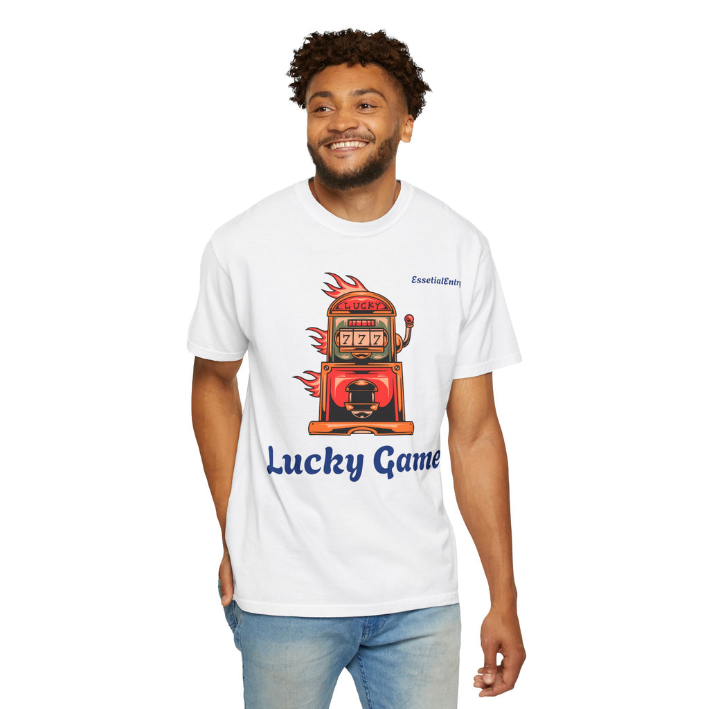 Lucky Game 777 T-Shirt | Retro Slot Machine Graphic | Essential Entry||Unisex Garment-Dyed T-shirt