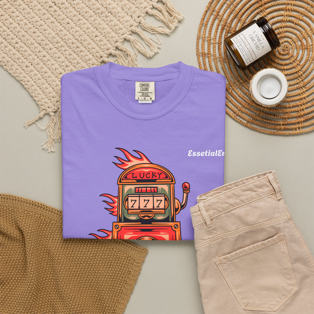 Lucky Game 777 T-Shirt | Retro Slot Machine Graphic | Essential Entry||Unisex Garment-Dyed T-shirt