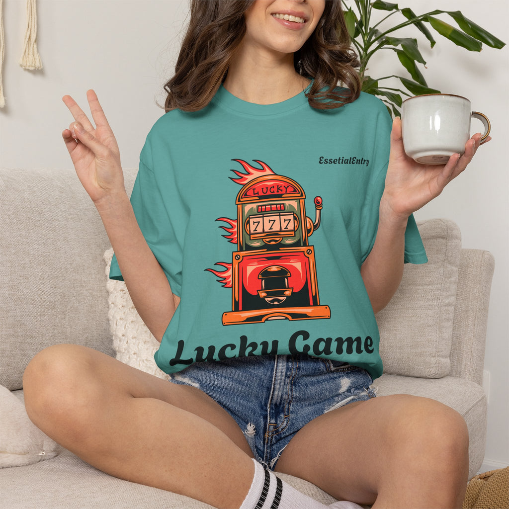 Lucky Game 777 T-Shirt | Retro Slot Machine Graphic | Essential Entry||Unisex Garment-Dyed T-shirt