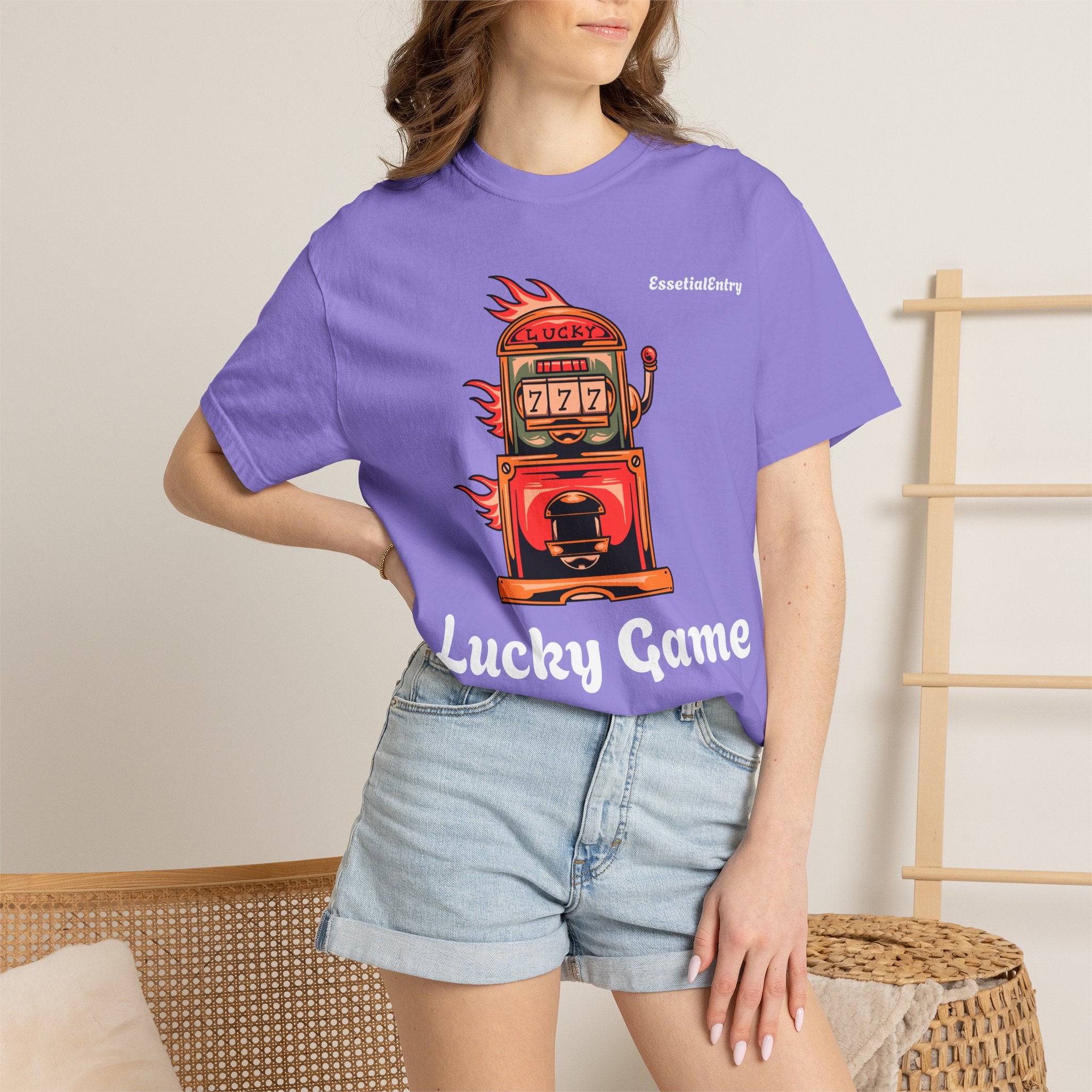 Lucky Game 777 T-Shirt | Retro Slot Machine Graphic | Essential Entry||Unisex Garment-Dyed T-shirt