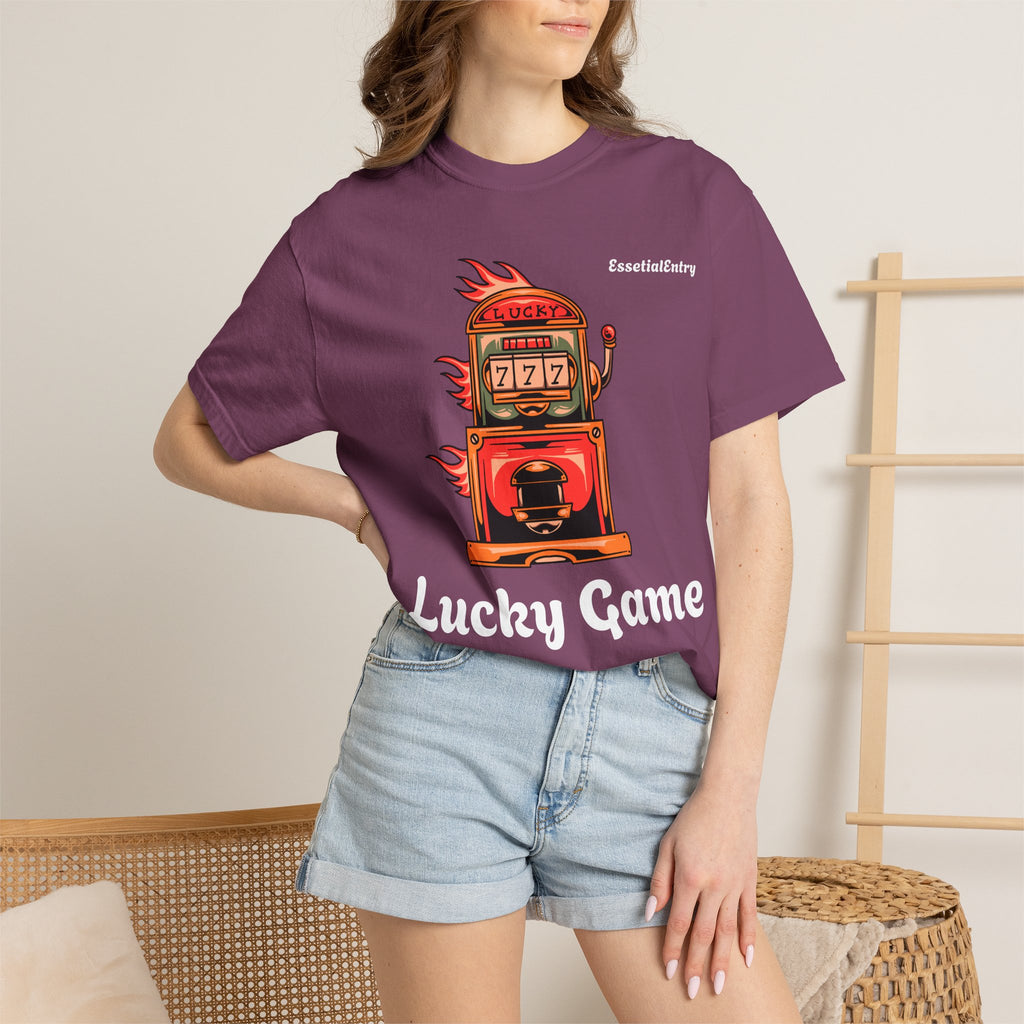 Lucky Game 777 T-Shirt | Retro Slot Machine Graphic | Essential Entry||Unisex Garment-Dyed T-shirt