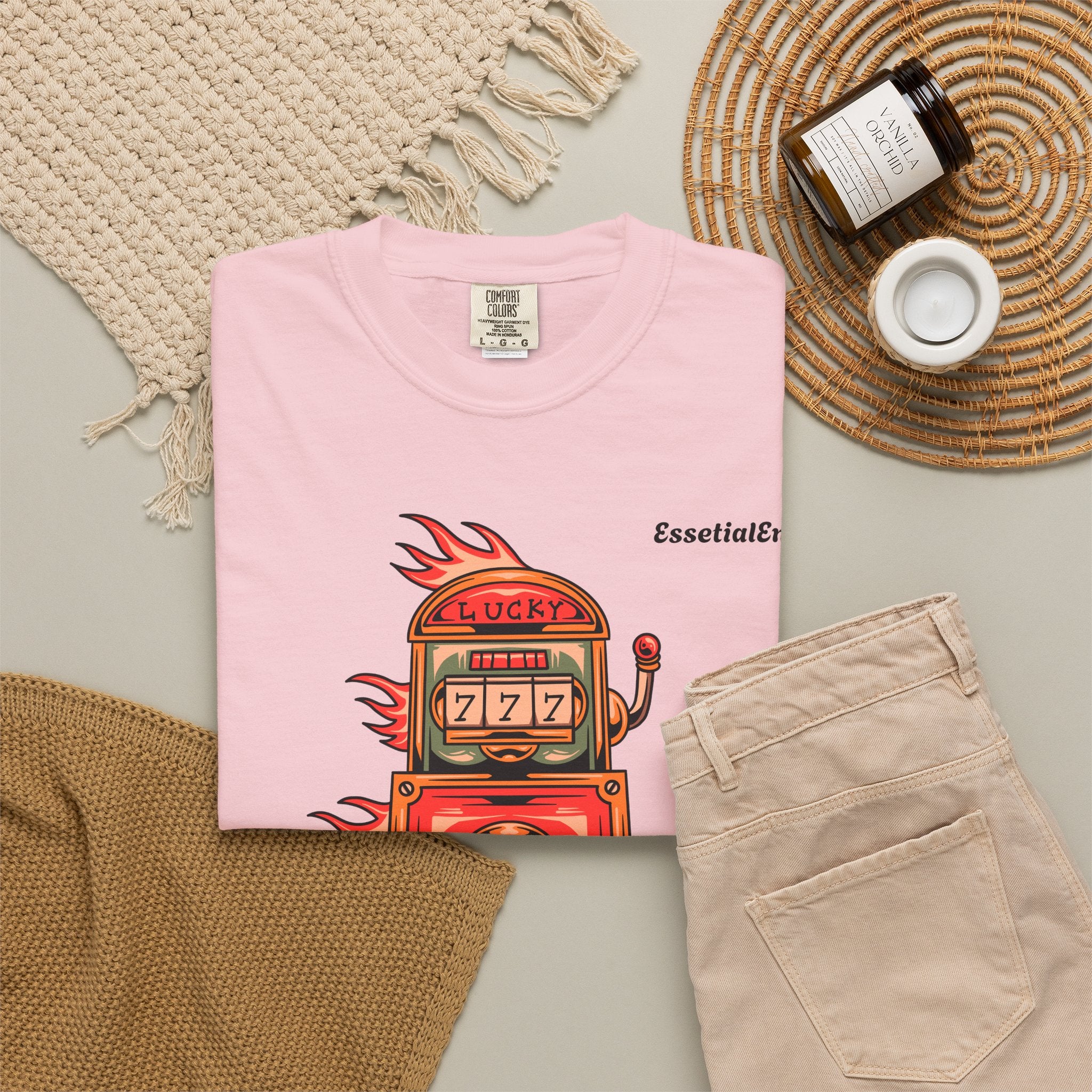 Lucky Game 777 T-Shirt | Retro Slot Machine Graphic | Essential Entry||Unisex Garment-Dyed T-shirt