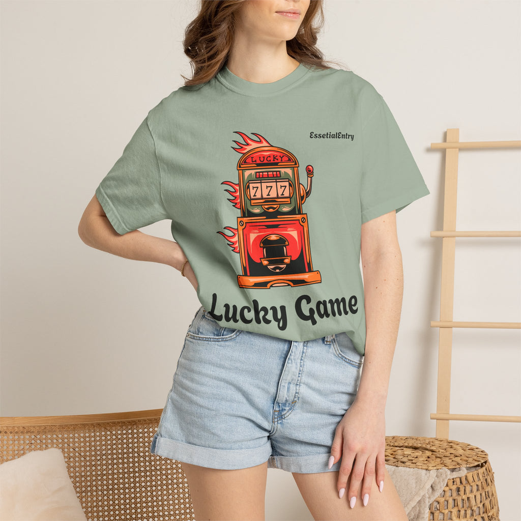 Lucky Game 777 T-Shirt | Retro Slot Machine Graphic | Essential Entry||Unisex Garment-Dyed T-shirt