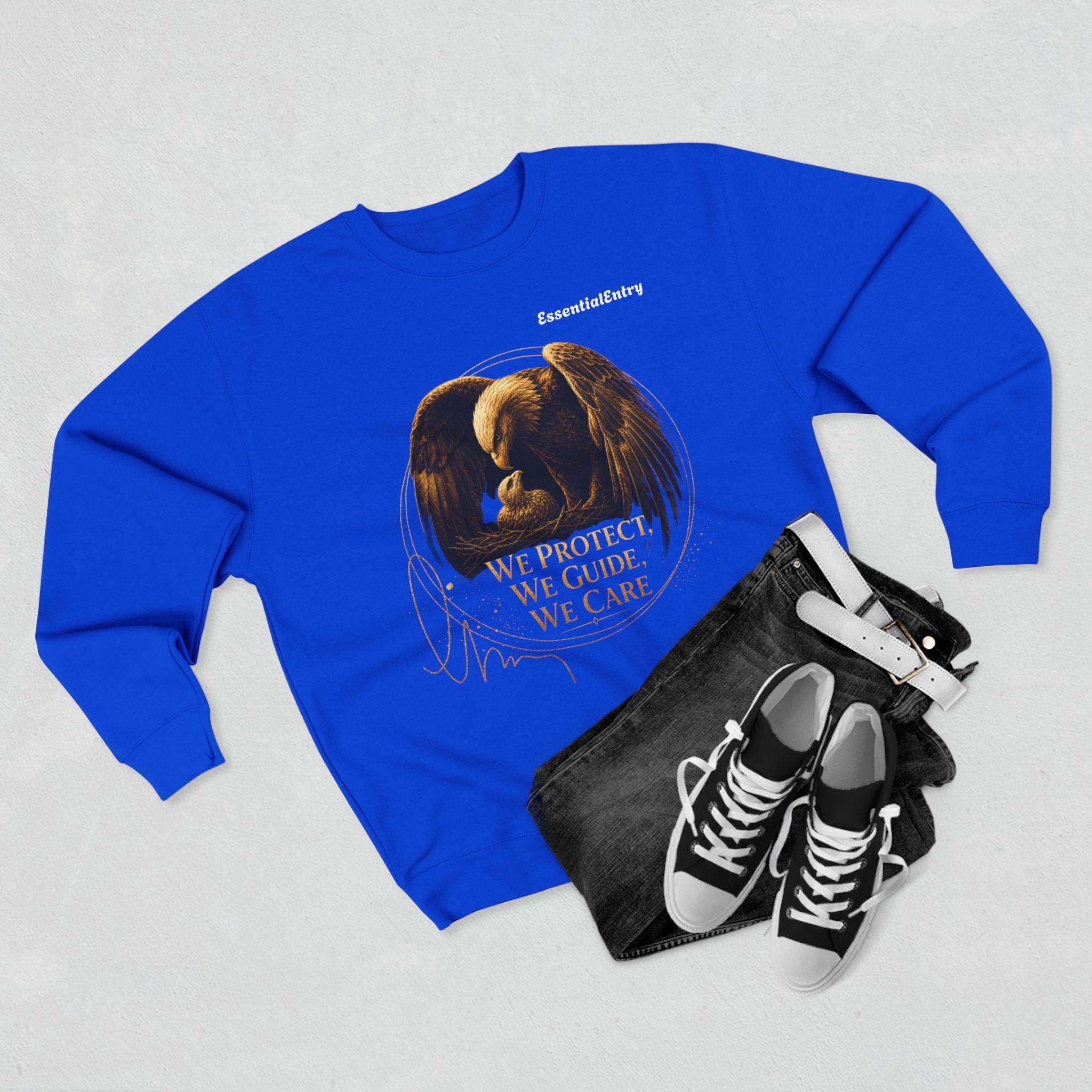 Timeless Eagle Bond Sweatshirt – We Protect, We Guide, We Care | Patriotic Eagle Unisex Crewneck Sweatshirt