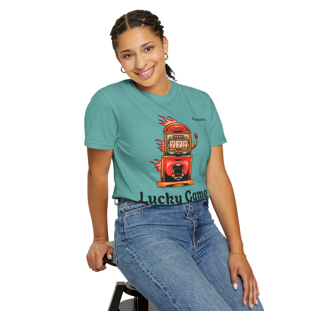 Lucky Game 777 T-Shirt | Retro Slot Machine Graphic | Essential Entry||Unisex Garment-Dyed T-shirt
