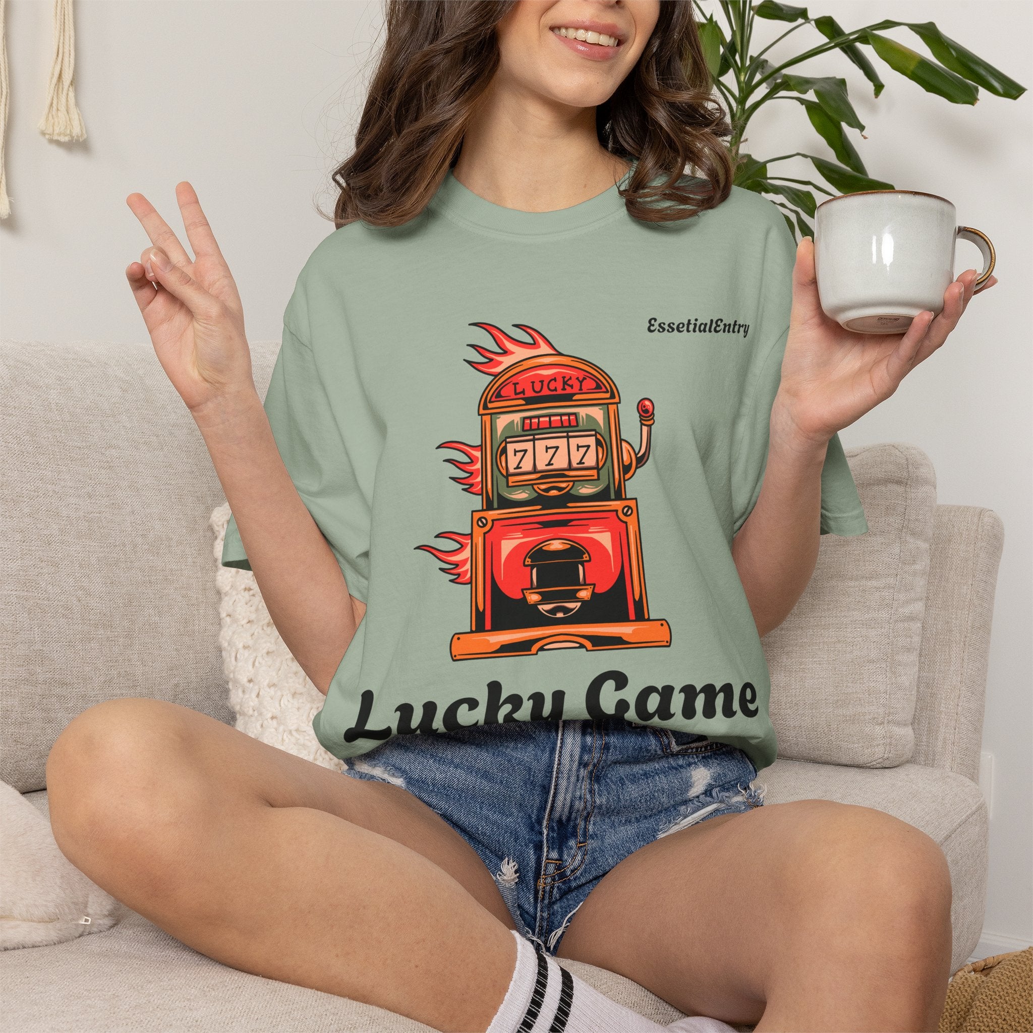 Lucky Game 777 T-Shirt | Retro Slot Machine Graphic | Essential Entry||Unisex Garment-Dyed T-shirt