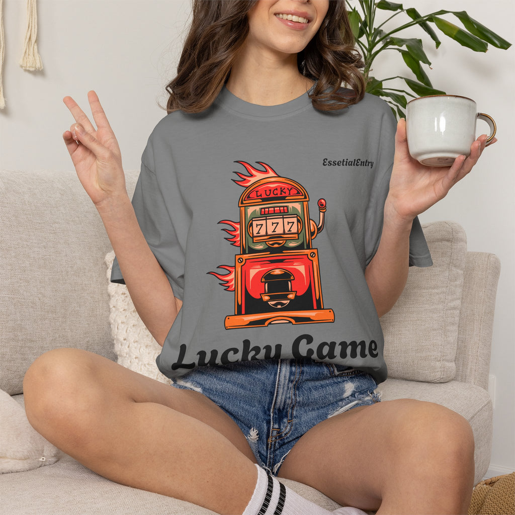 Lucky Game 777 T-Shirt | Retro Slot Machine Graphic | Essential Entry||Unisex Garment-Dyed T-shirt