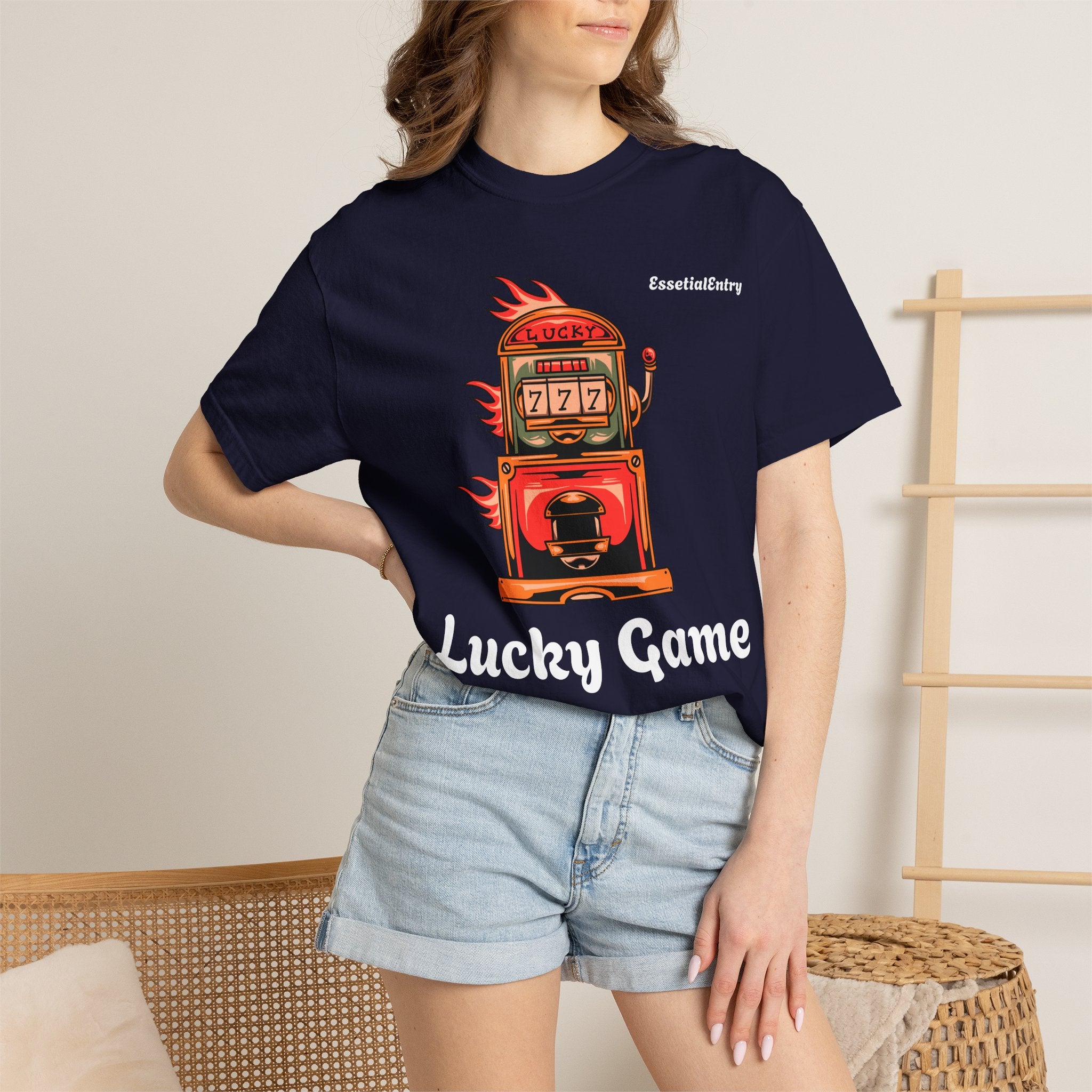 Lucky Game 777 T-Shirt | Retro Slot Machine Graphic | Essential Entry||Unisex Garment-Dyed T-shirt