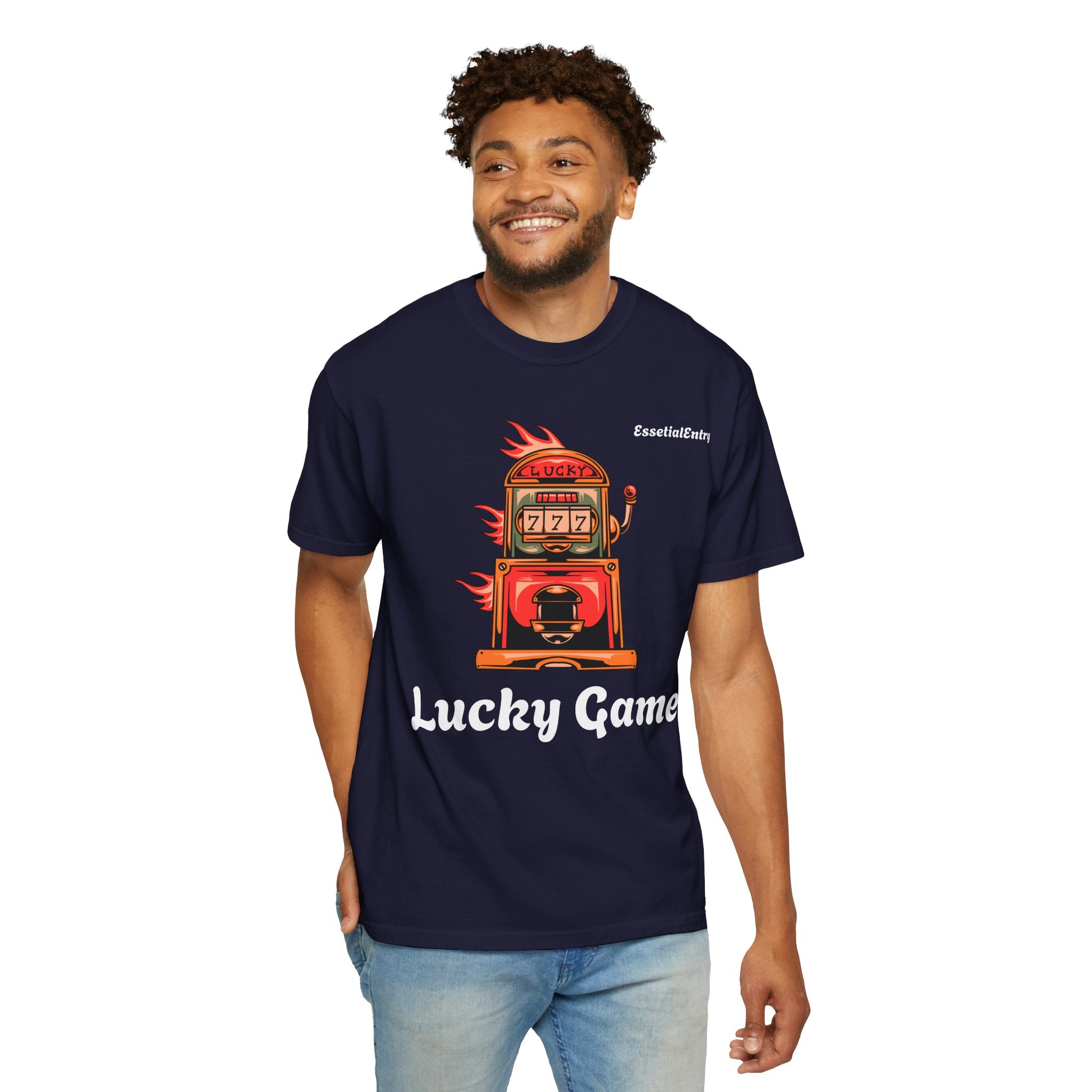 Lucky Game 777 T-Shirt | Retro Slot Machine Graphic | Essential Entry||Unisex Garment-Dyed T-shirt