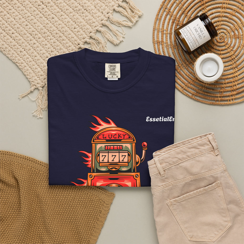 Lucky Game 777 T-Shirt | Retro Slot Machine Graphic | Essential Entry||Unisex Garment-Dyed T-shirt