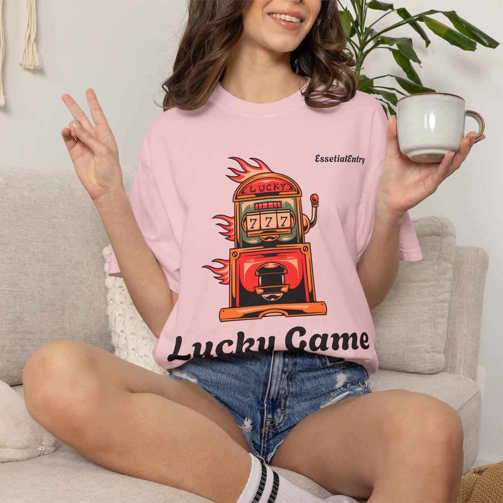Lucky Game 777 T-Shirt | Retro Slot Machine Graphic | Essential Entry||Unisex Garment-Dyed T-shirt