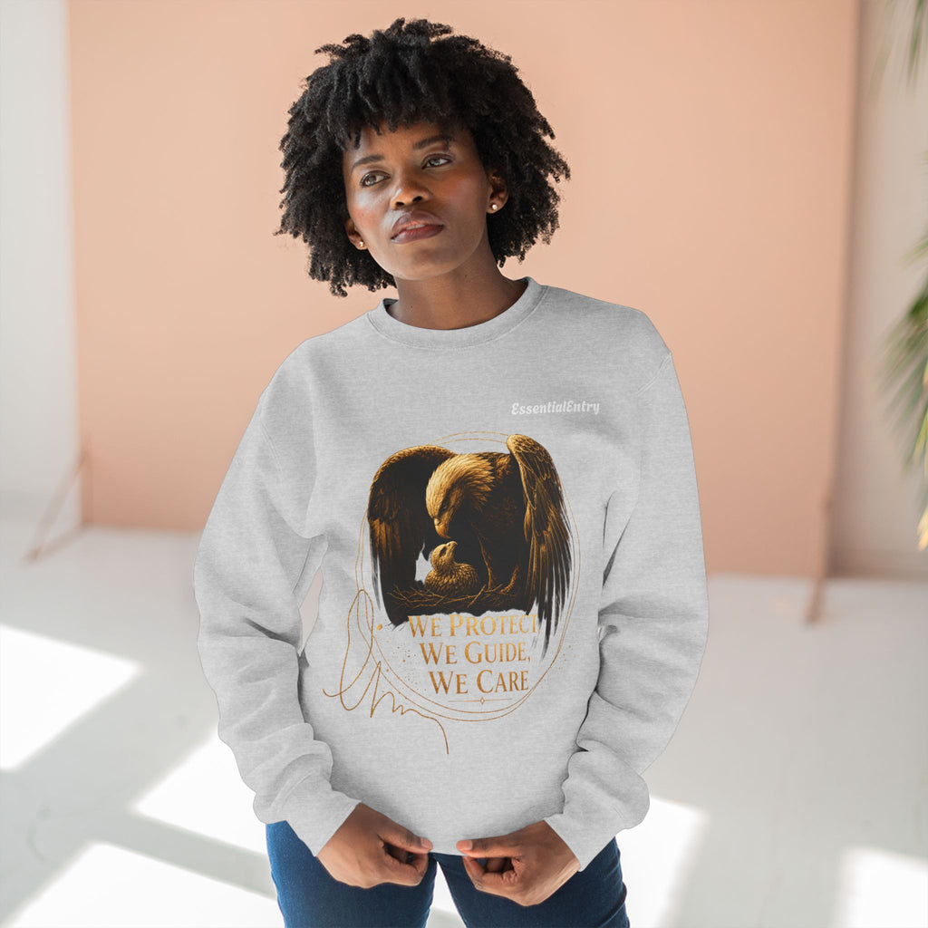 Timeless Eagle Bond Sweatshirt – We Protect, We Guide, We Care | Patriotic Eagle Unisex Crewneck Sweatshirt