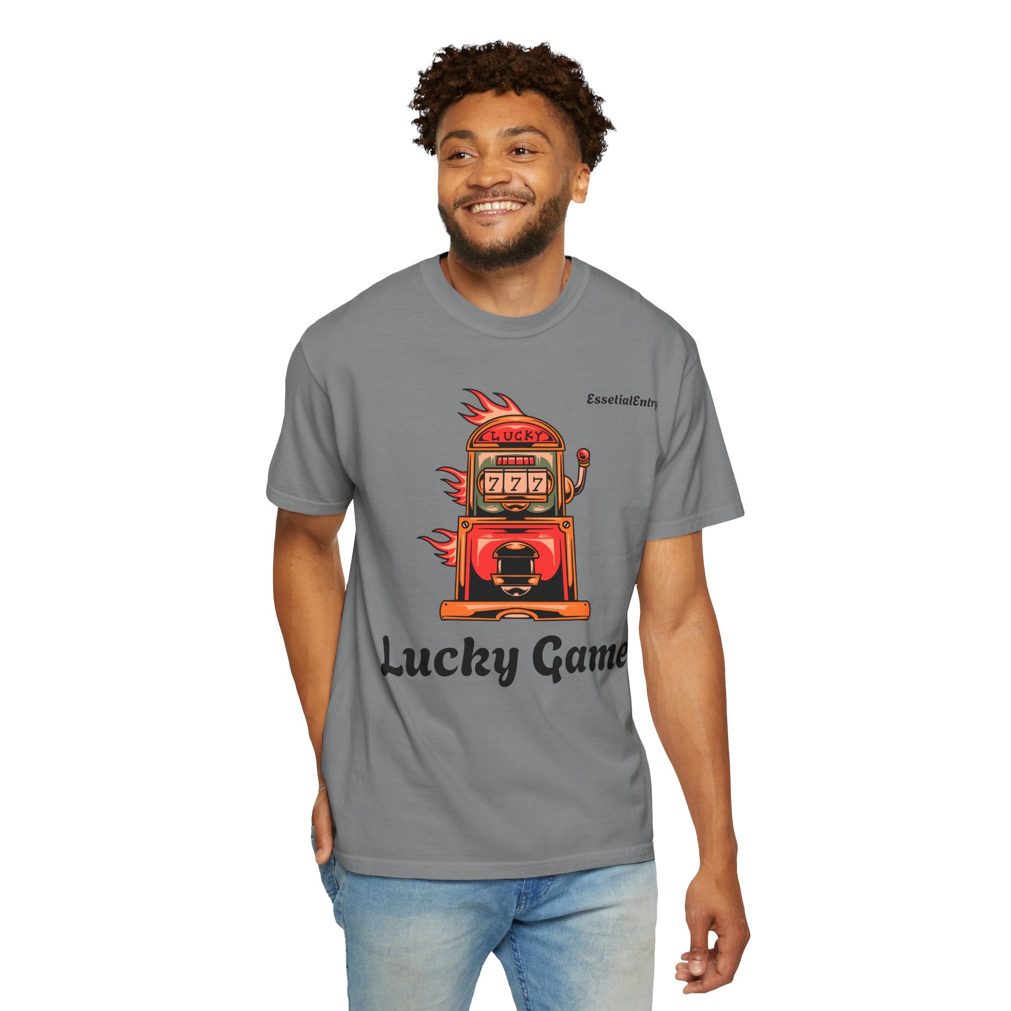 Lucky Game 777 T-Shirt | Retro Slot Machine Graphic | Essential Entry||Unisex Garment-Dyed T-shirt