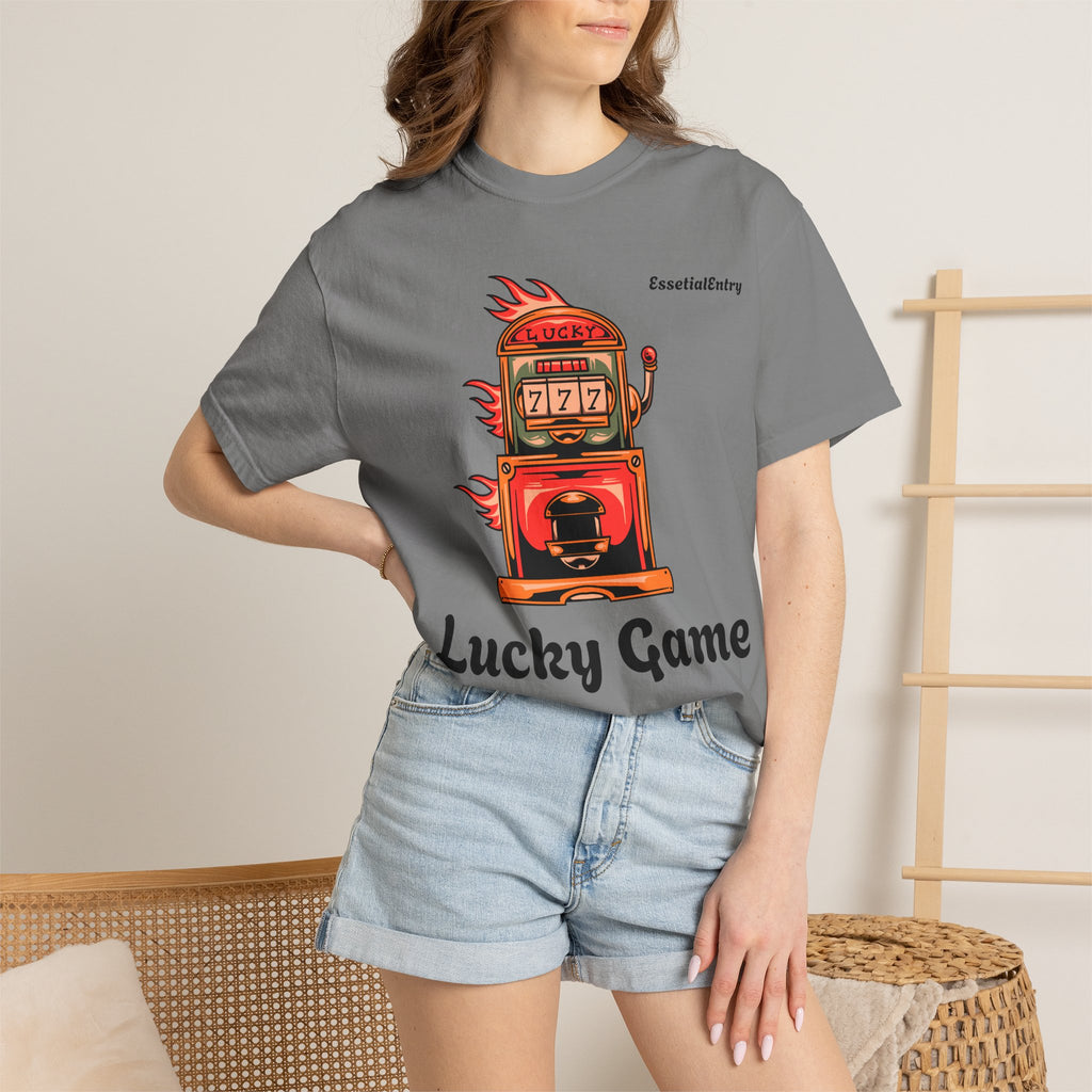 Lucky Game 777 T-Shirt | Retro Slot Machine Graphic | Essential Entry||Unisex Garment-Dyed T-shirt