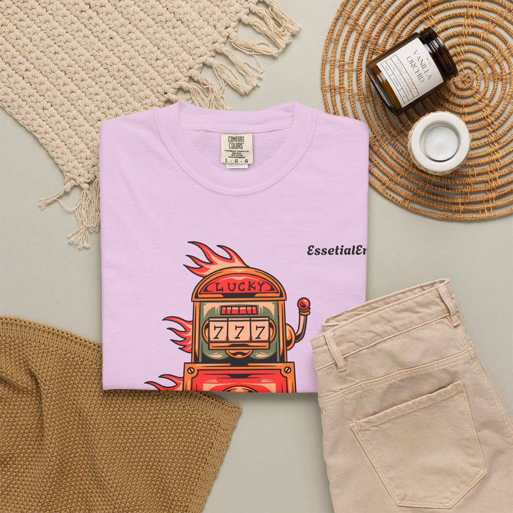 Lucky Game 777 T-Shirt | Retro Slot Machine Graphic | Essential Entry||Unisex Garment-Dyed T-shirt