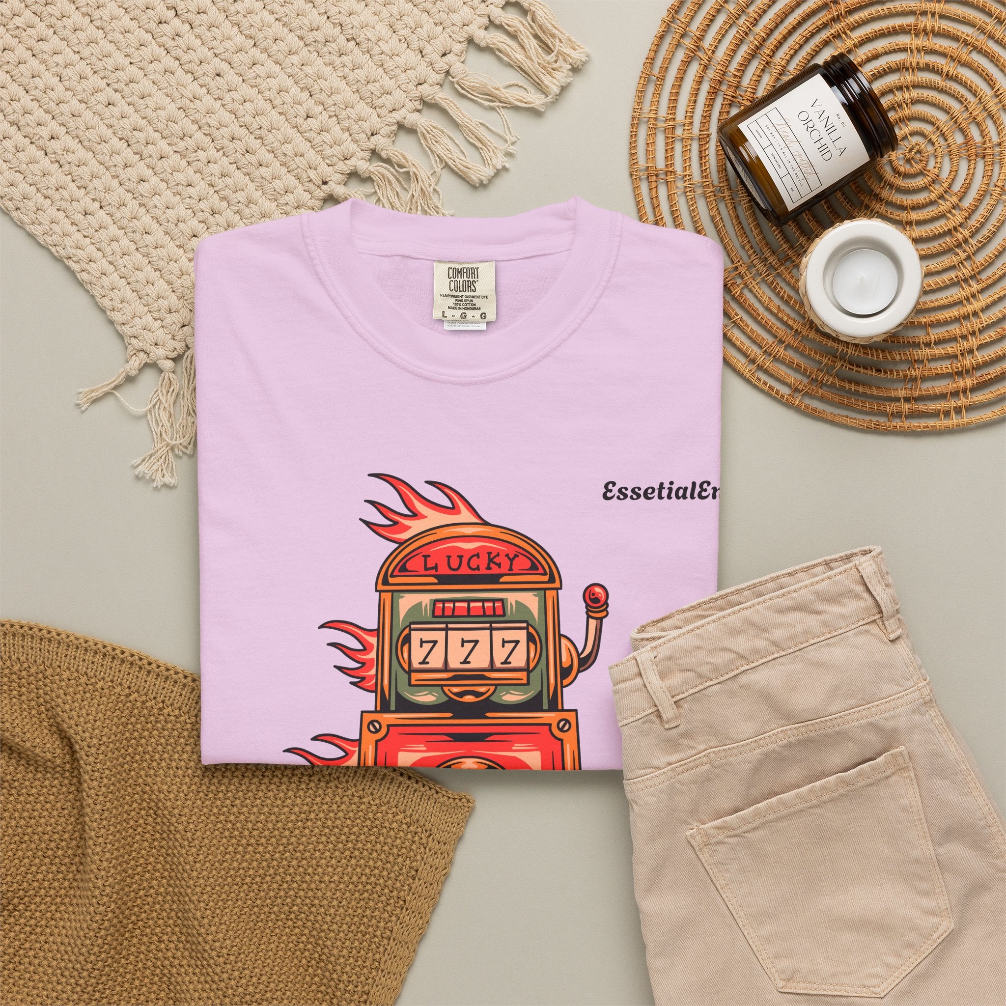 Lucky Game 777 T-Shirt | Retro Slot Machine Graphic | Essential Entry||Unisex Garment-Dyed T-shirt