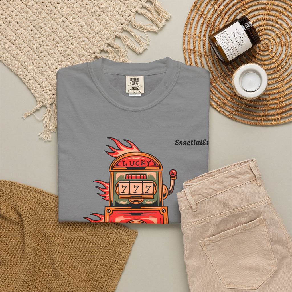Lucky Game 777 T-Shirt | Retro Slot Machine Graphic | Essential Entry||Unisex Garment-Dyed T-shirt