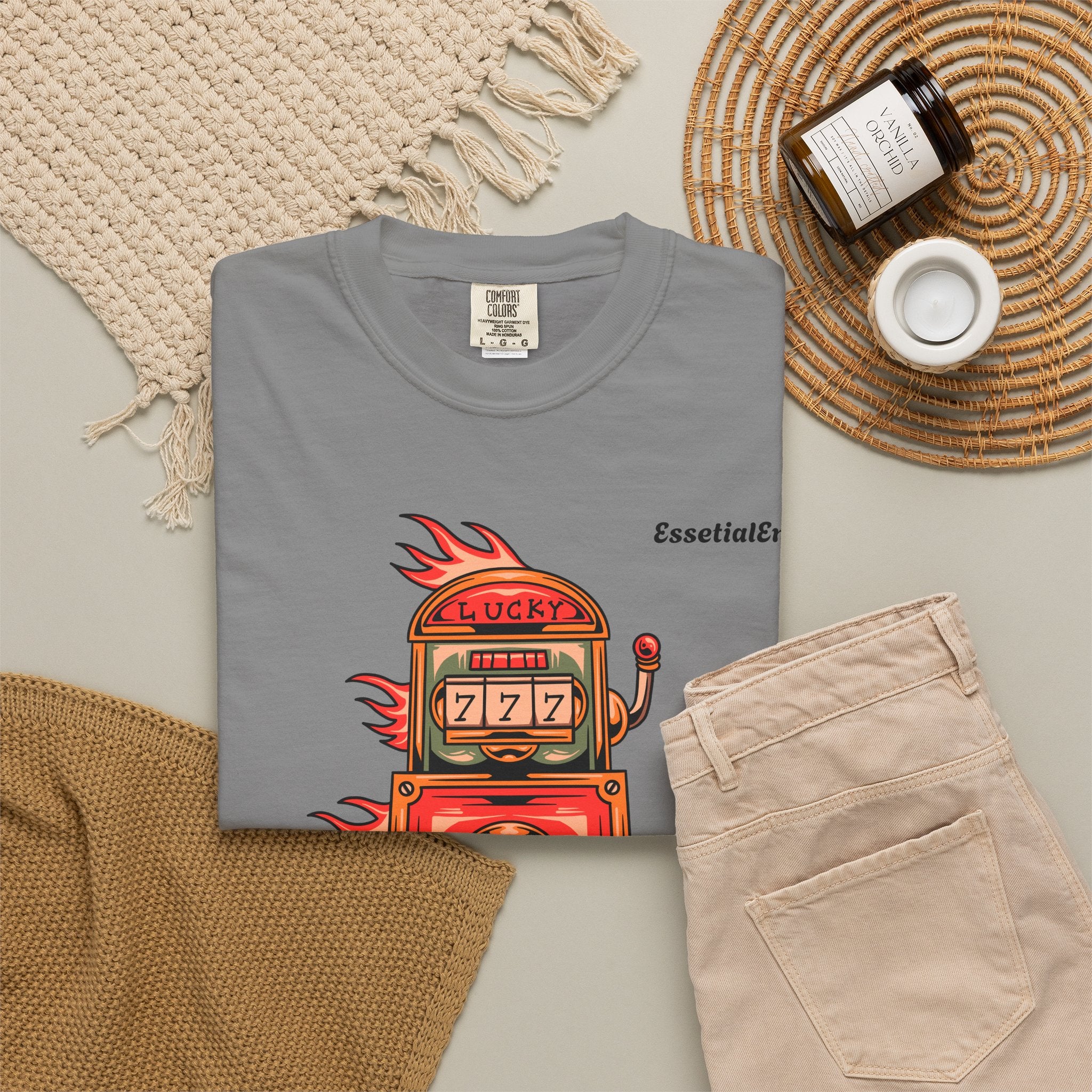 Lucky Game 777 T-Shirt | Retro Slot Machine Graphic | Essential Entry||Unisex Garment-Dyed T-shirt