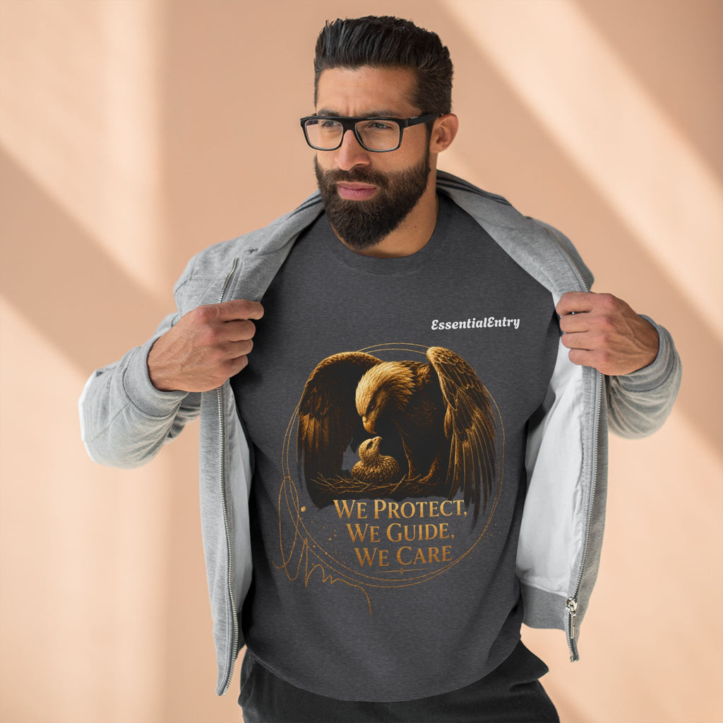 Timeless Eagle Bond Sweatshirt – We Protect, We Guide, We Care | Patriotic Eagle Unisex Crewneck Sweatshirt