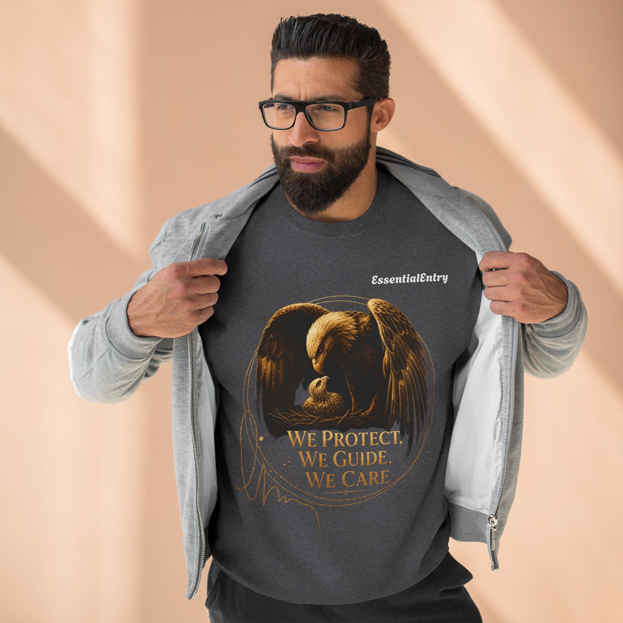 Timeless Eagle Bond Sweatshirt – We Protect, We Guide, We Care | Patriotic Eagle Unisex Crewneck Sweatshirt