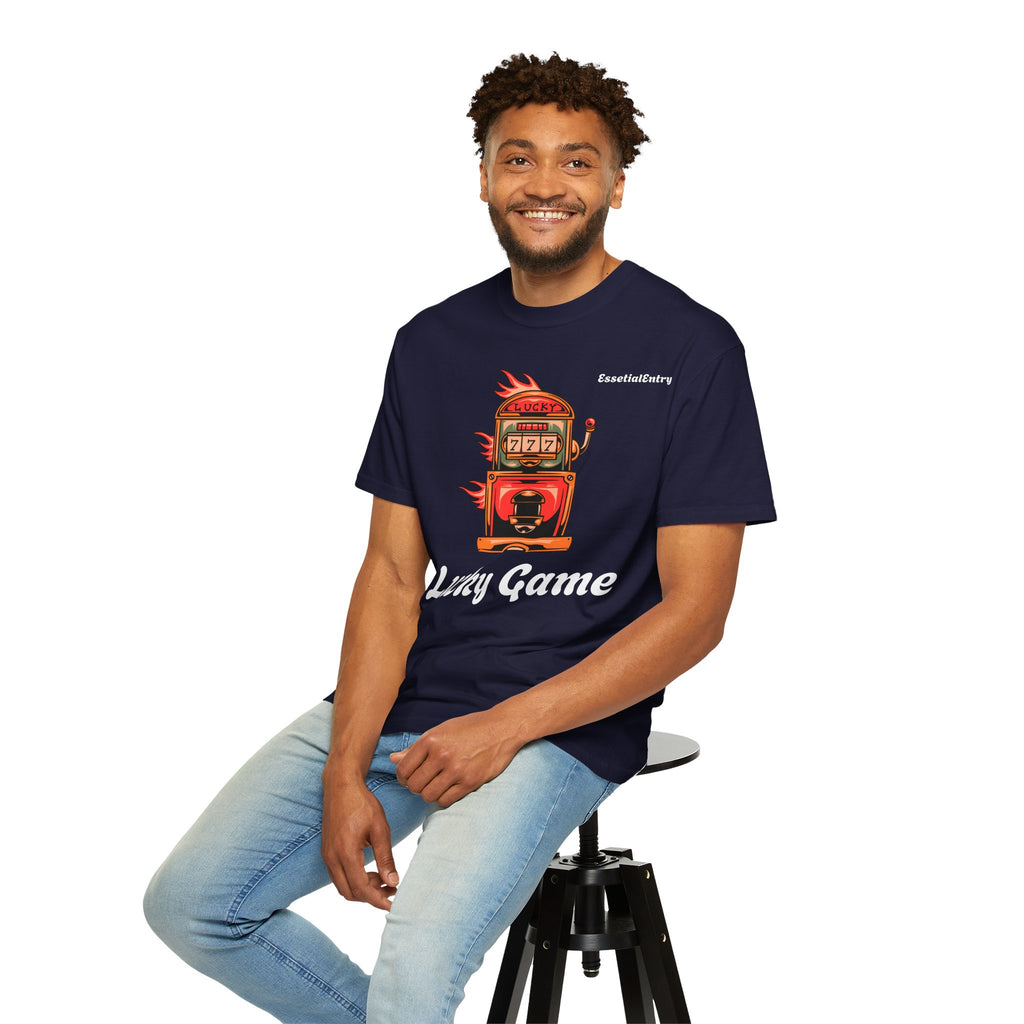 Lucky Game 777 T-Shirt | Retro Slot Machine Graphic | Essential Entry||Unisex Garment-Dyed T-shirt