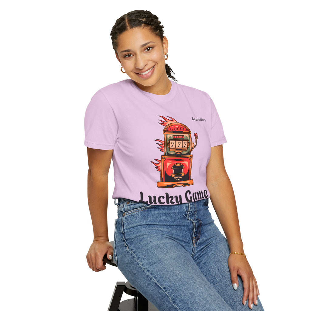 Lucky Game 777 T-Shirt | Retro Slot Machine Graphic | Essential Entry||Unisex Garment-Dyed T-shirt