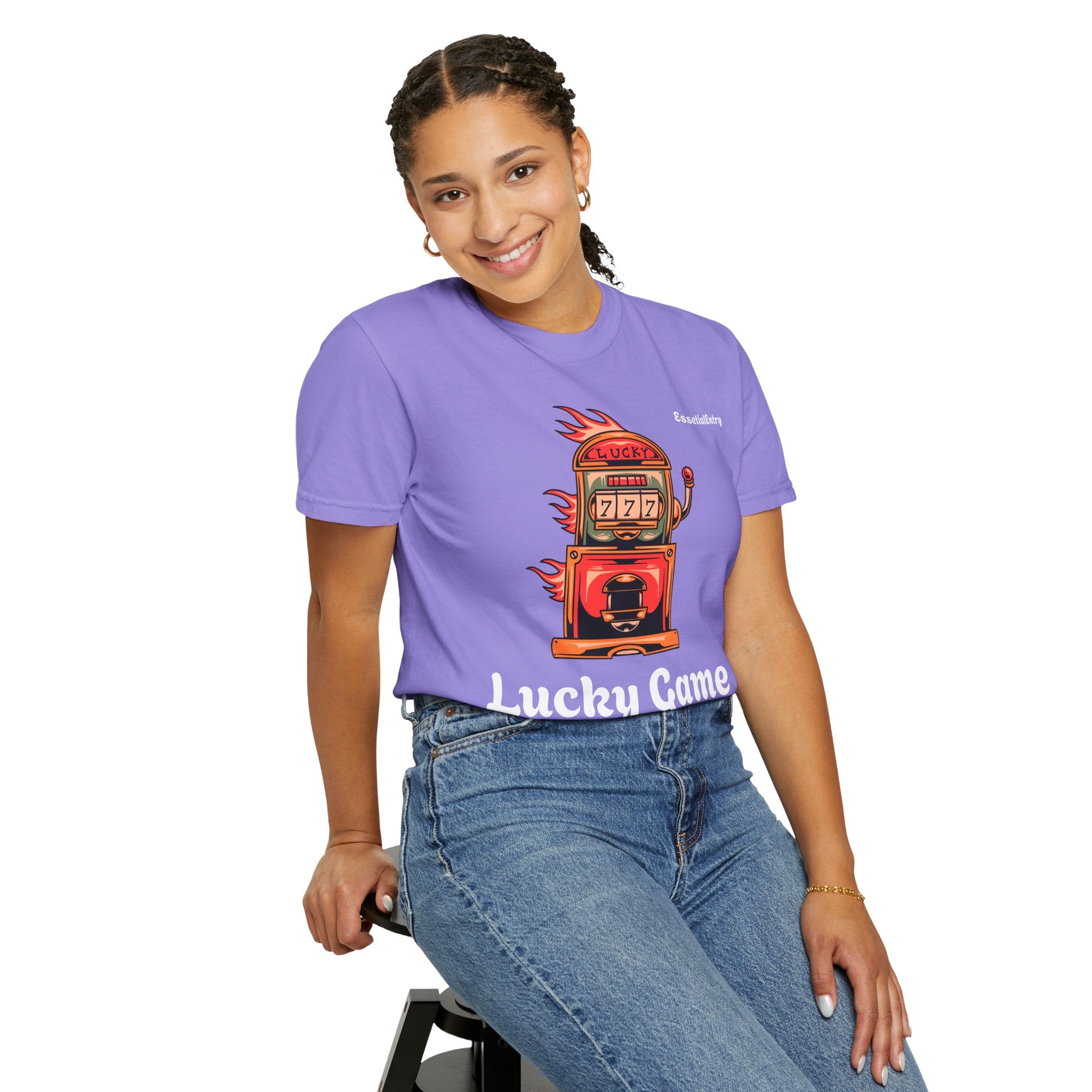 Lucky Game 777 T-Shirt | Retro Slot Machine Graphic | Essential Entry||Unisex Garment-Dyed T-shirt