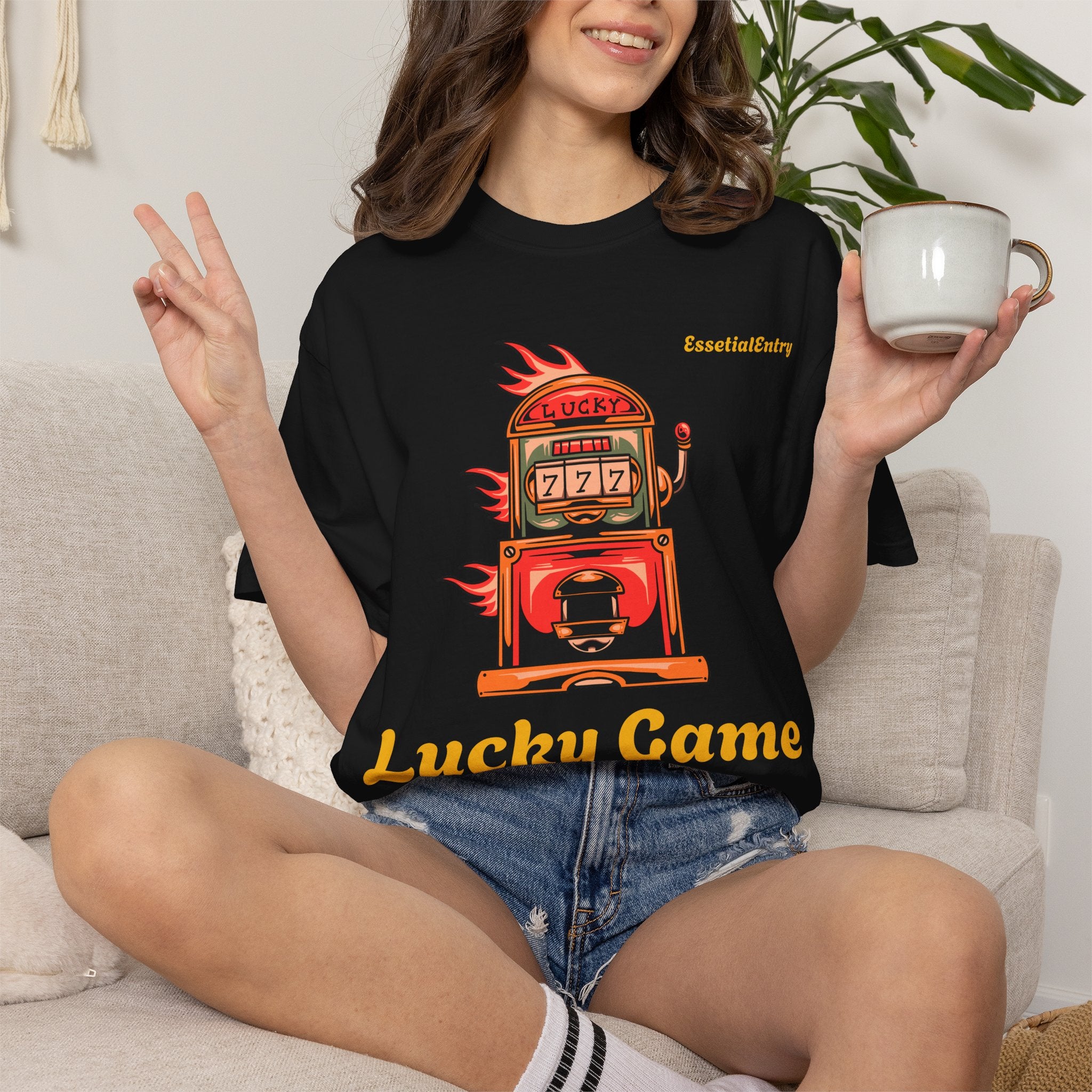 Lucky Game 777 T-Shirt | Retro Slot Machine Graphic | Essential Entry||Unisex Garment-Dyed T-shirt