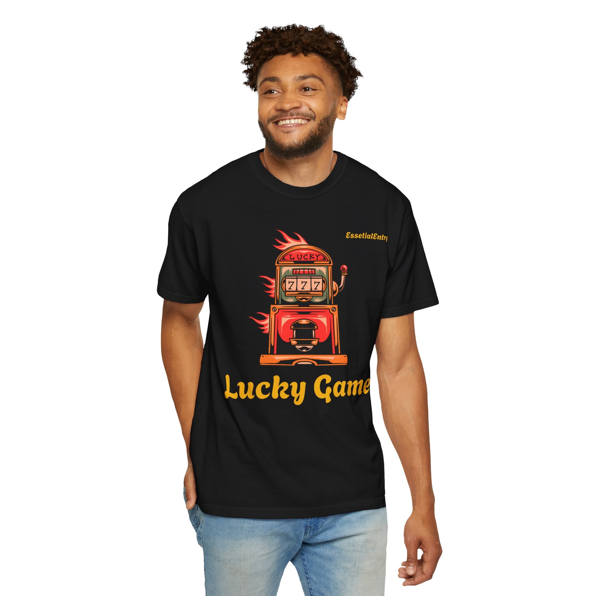 Lucky Game 777 T-Shirt | Retro Slot Machine Graphic | Essential Entry||Unisex Garment-Dyed T-shirt