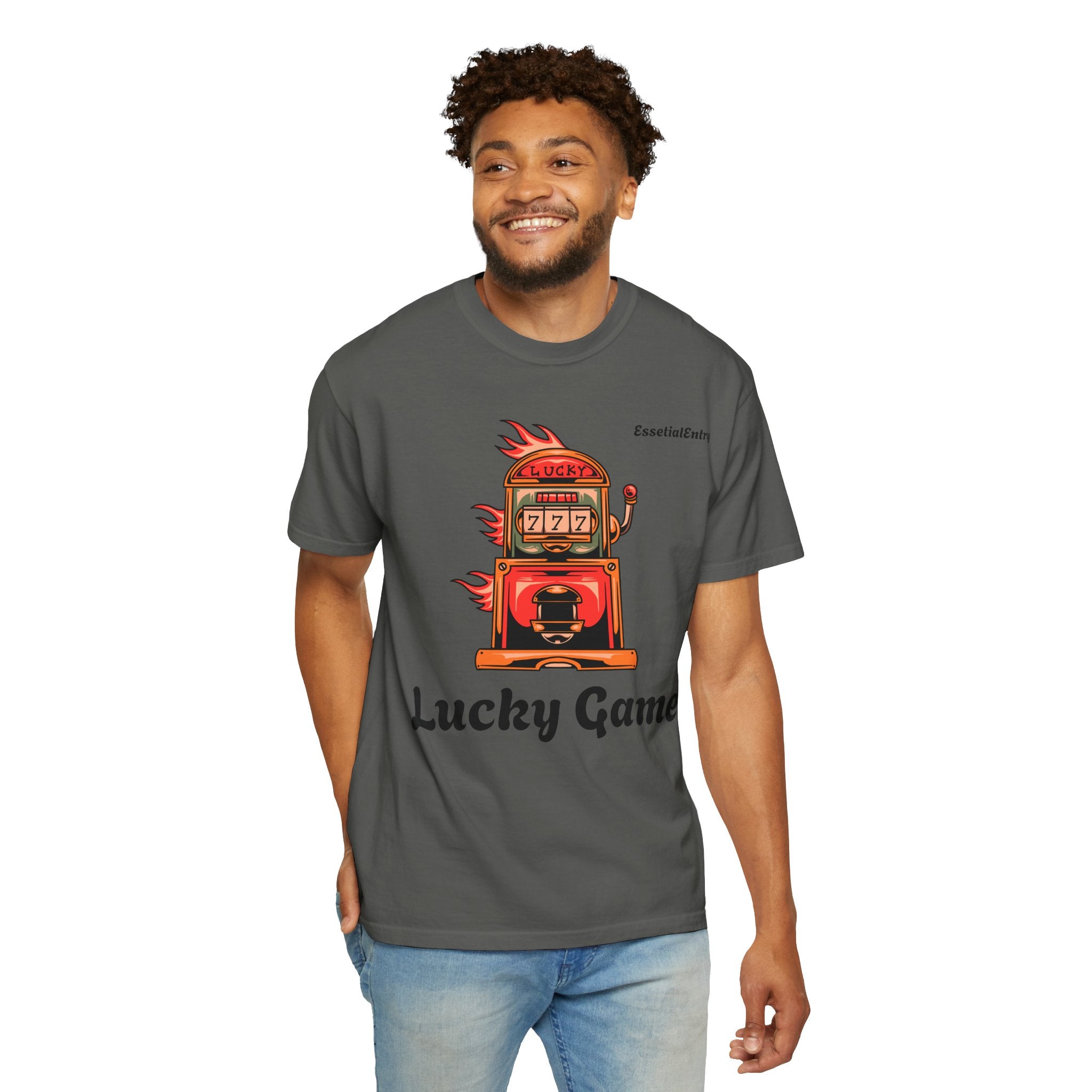 Lucky Game 777 T-Shirt | Retro Slot Machine Graphic | Essential Entry||Unisex Garment-Dyed T-shirt