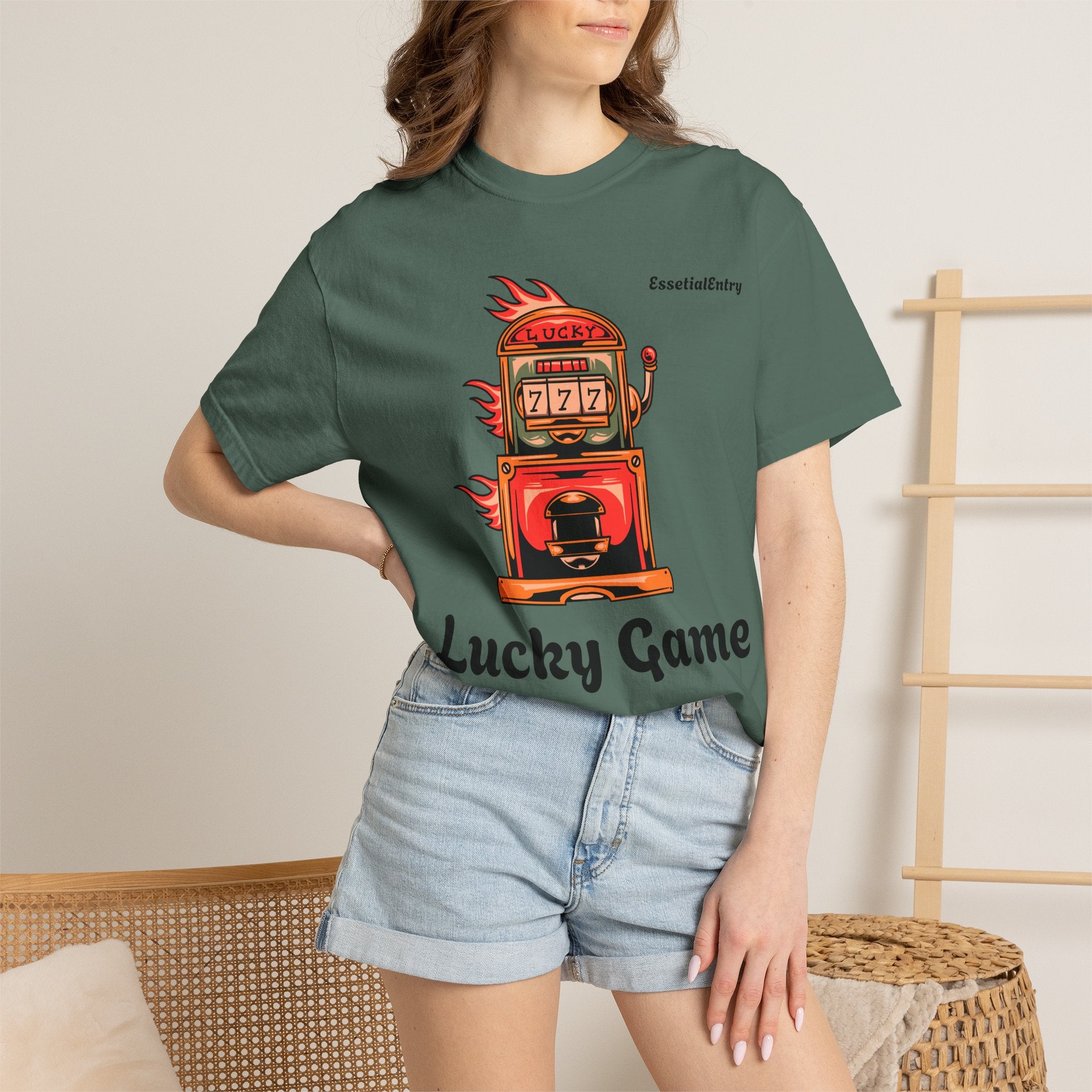 Lucky Game 777 T-Shirt | Retro Slot Machine Graphic | Essential Entry||Unisex Garment-Dyed T-shirt