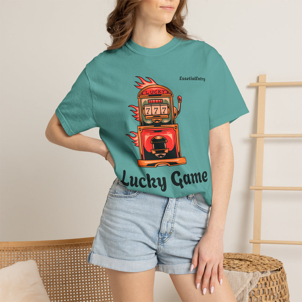 Lucky Game 777 T-Shirt | Retro Slot Machine Graphic | Essential Entry||Unisex Garment-Dyed T-shirt